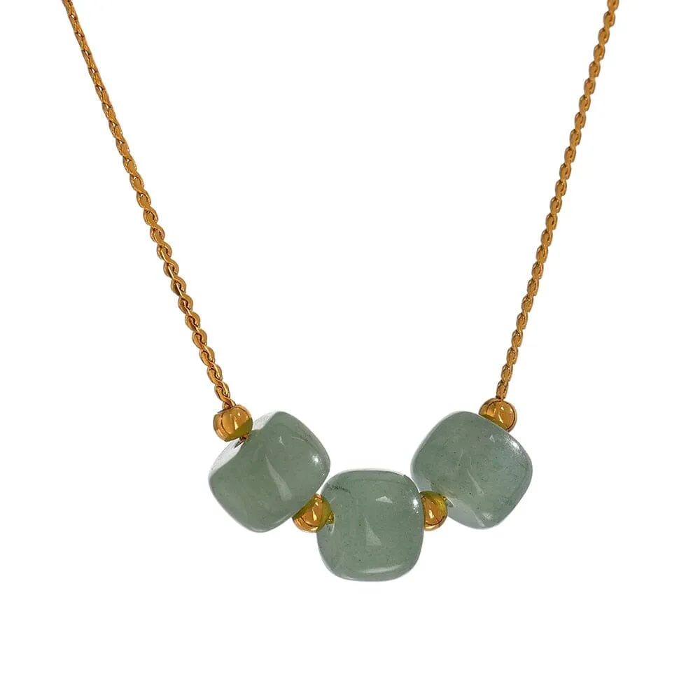 Stylish 18 K Stainless Steel Green Aventurine Pendant Necklace