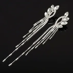 Stylish Crystal Rhinestone Tassel Long Drop Earrings - 2 Styles