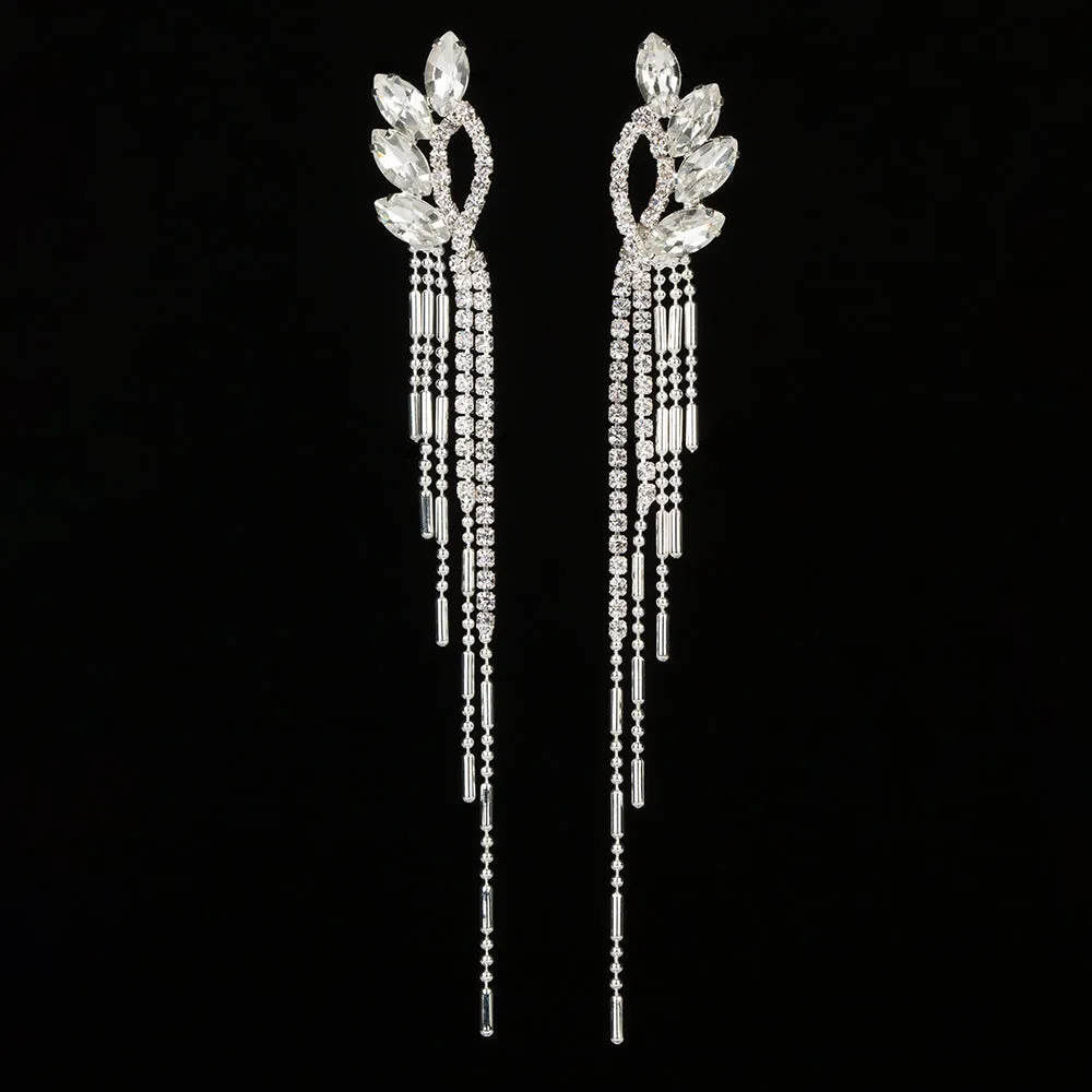 Stylish Crystal Rhinestone Tassel Long Drop Earrings - 2 Styles