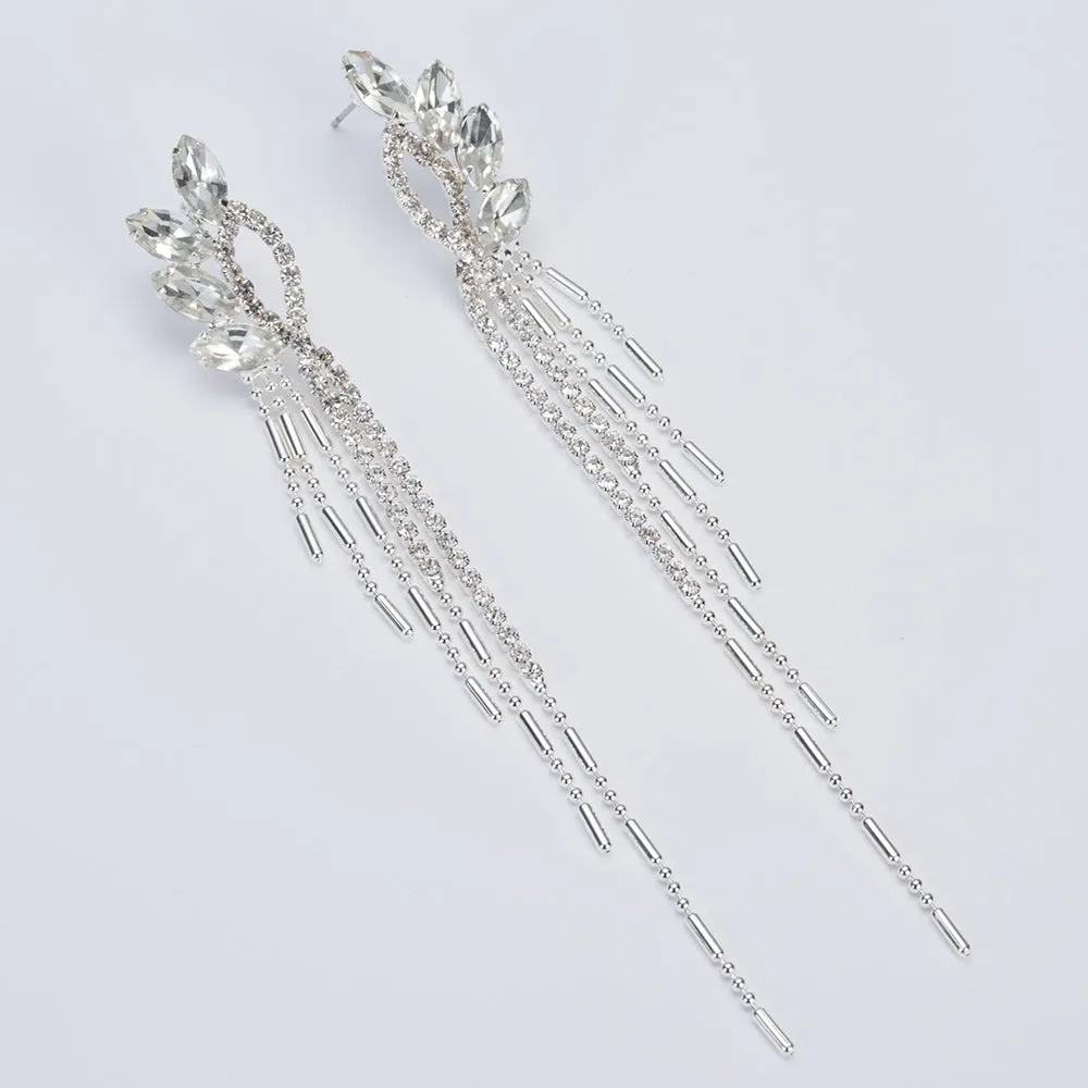 Stylish Crystal Rhinestone Tassel Long Drop Earrings - 2 Styles