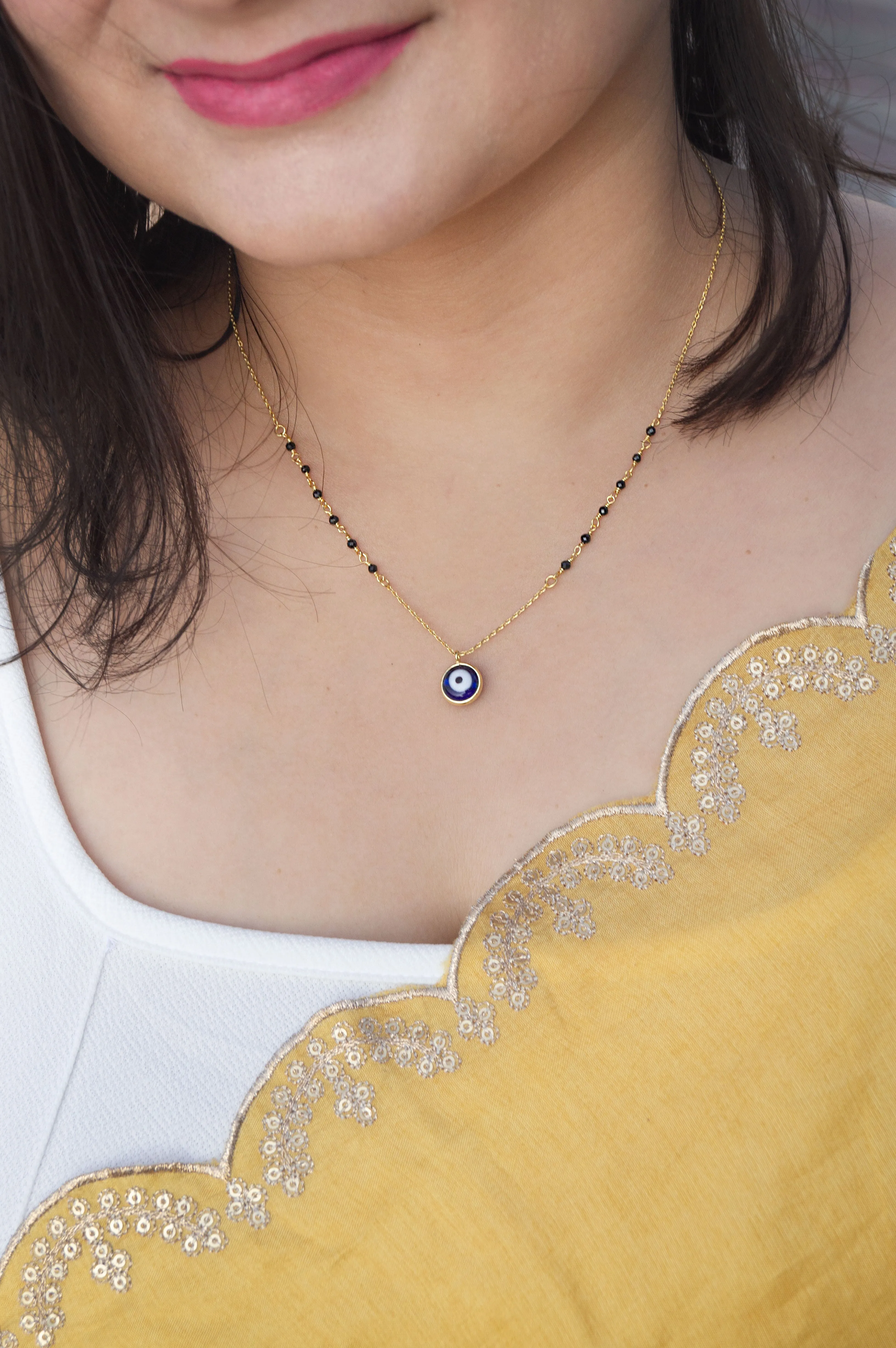 Stylish Evil Eye Rose Gold Plated Sterling Silver Mangalsutra Necklace