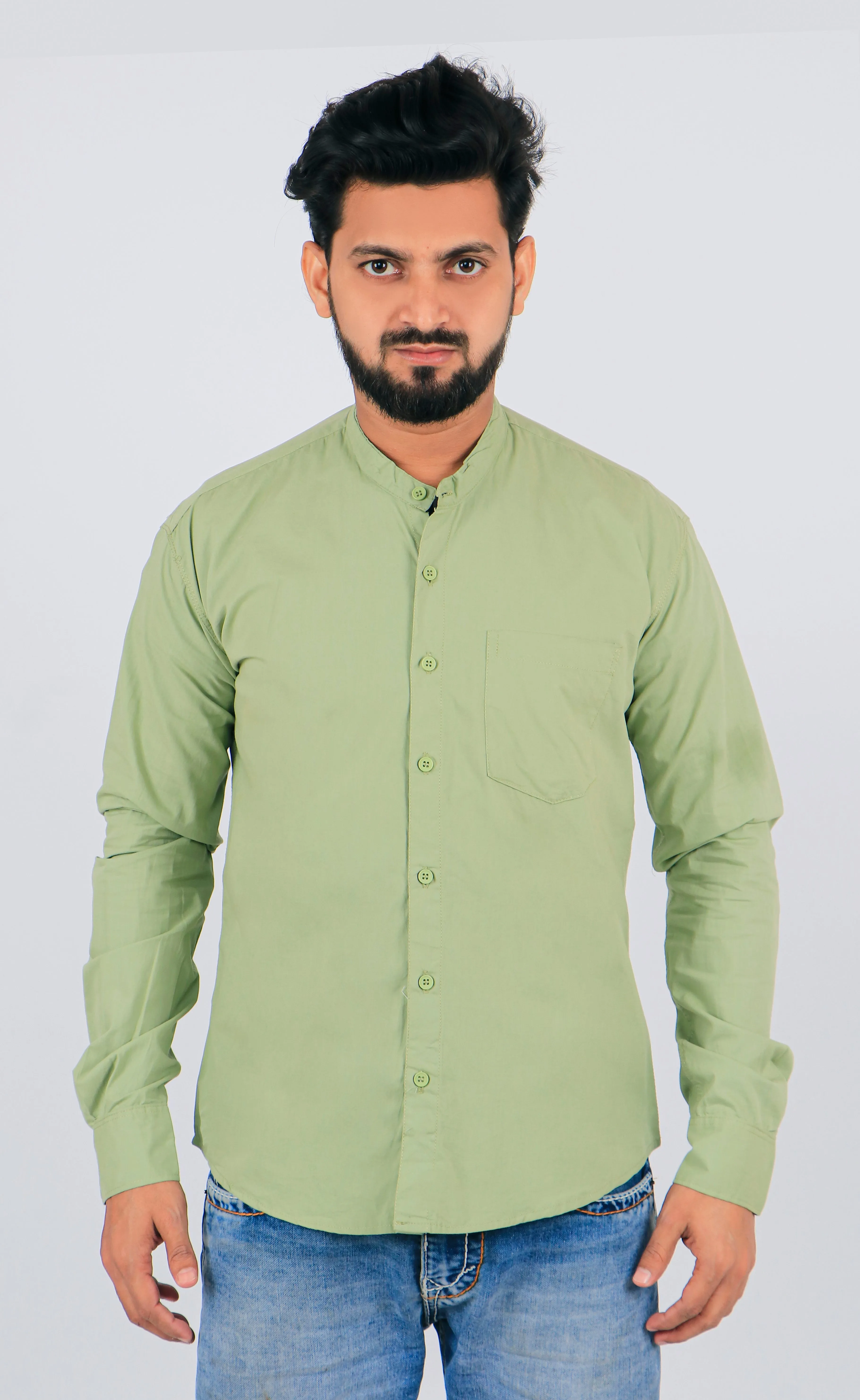 Stylish Men Light Green Regular Fit Solid Long Sleeves Formal Shirt