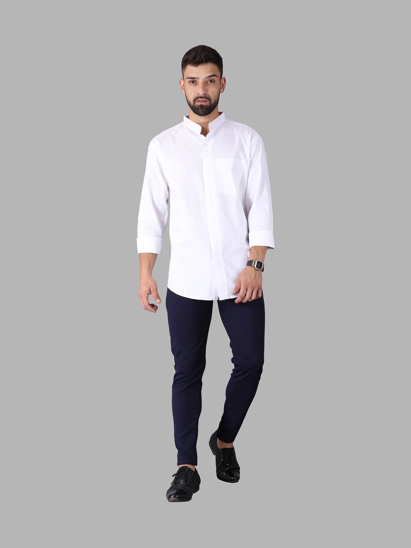 Stylish Three Button Mandarin Collar Shirt