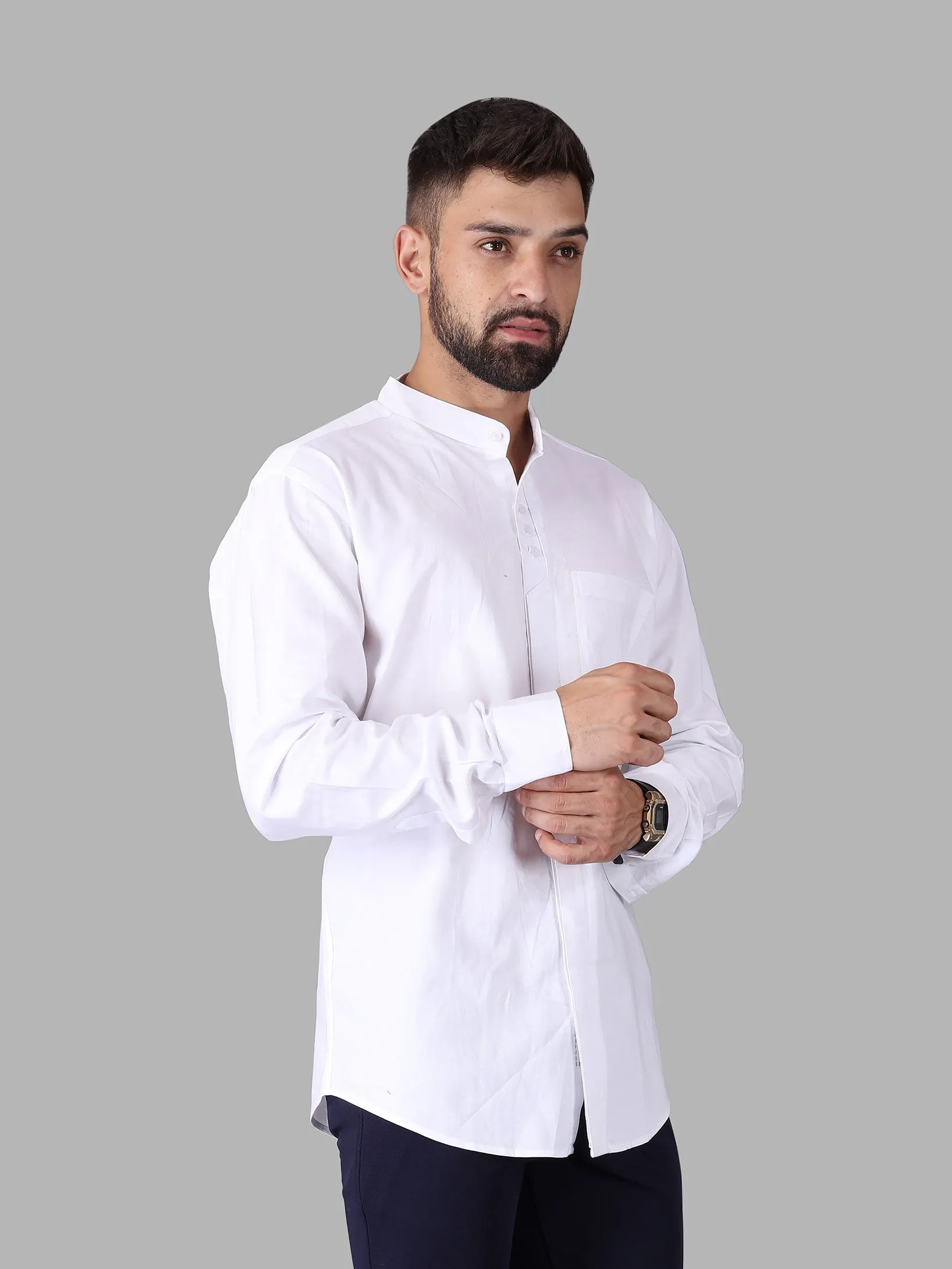 Stylish Three Button Mandarin Collar Shirt