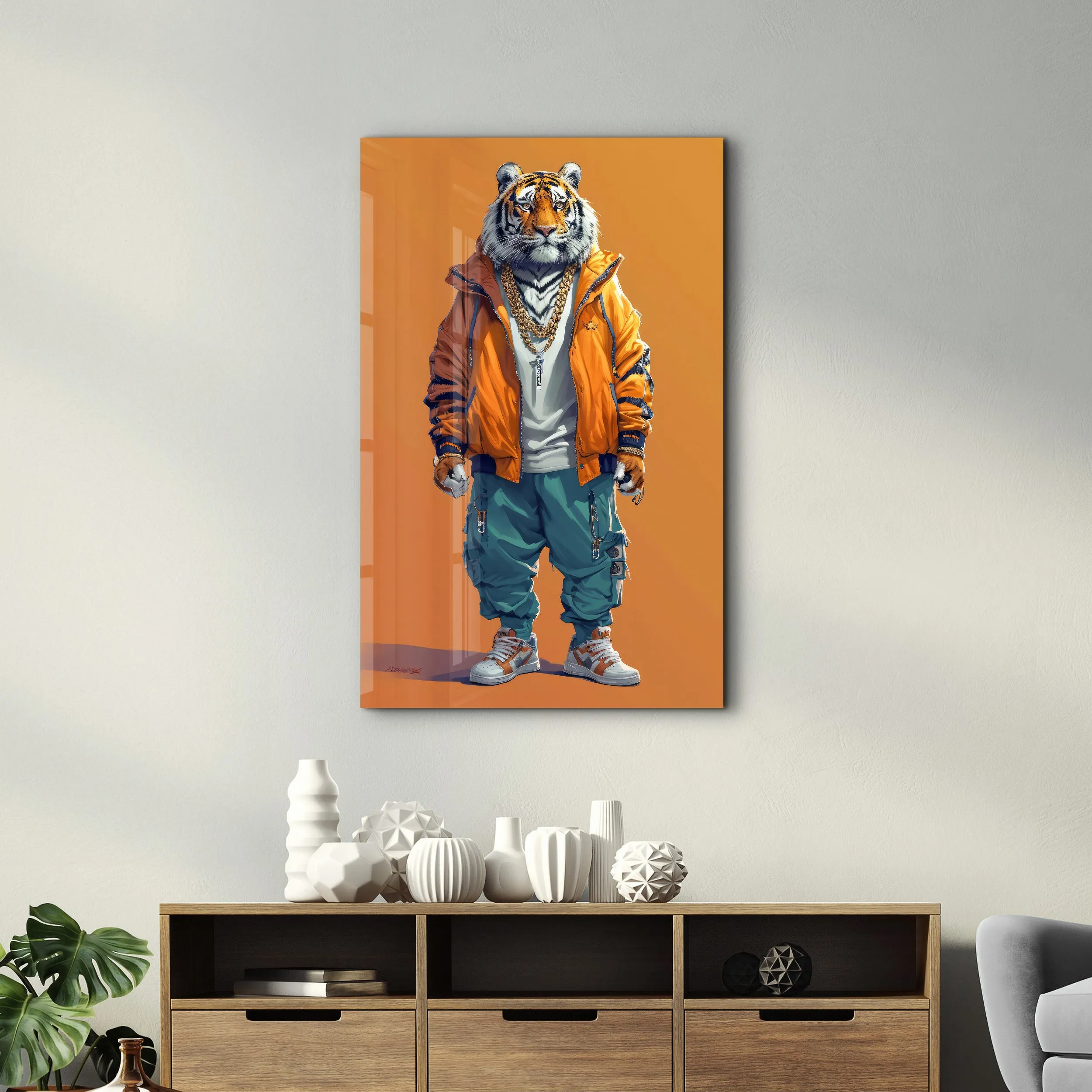 Stylish Tiger - Glass Wall Art