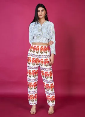 Stylish White Printed Cotton Blend Trouser