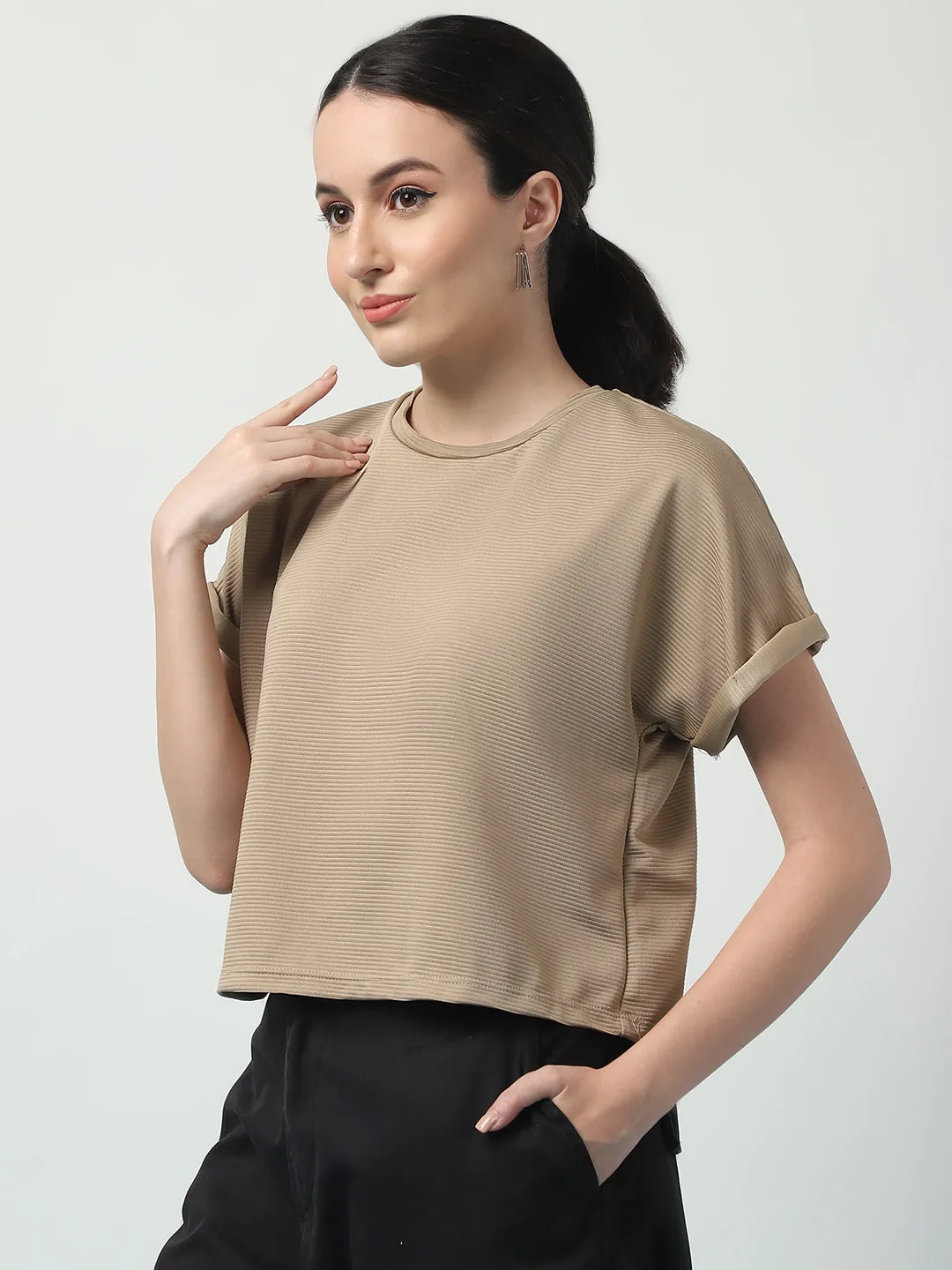 Stylish Women's Solid Polyester Crop Top