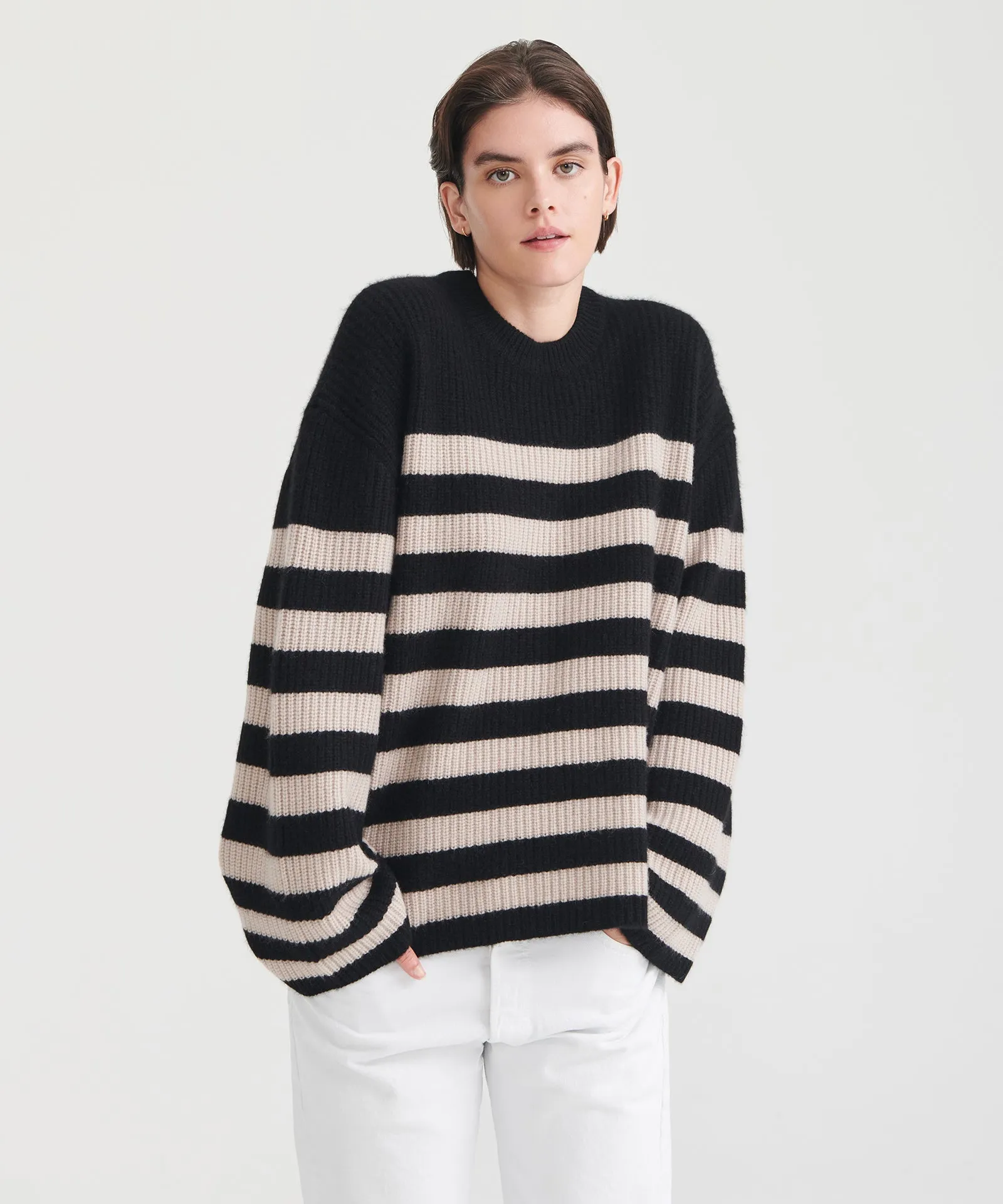 Super Luxe Cashmere Striped Crewneck