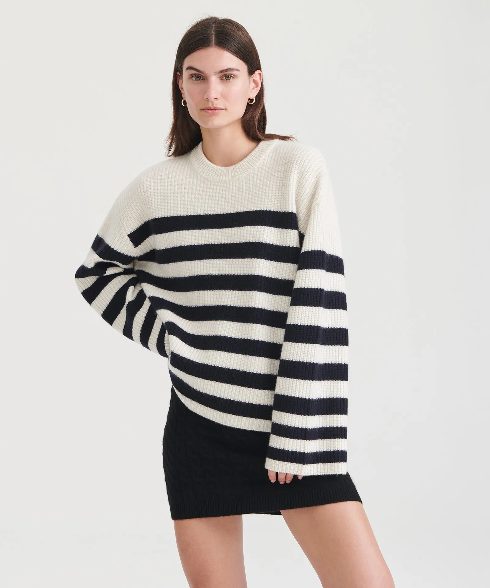 Super Luxe Cashmere Striped Crewneck