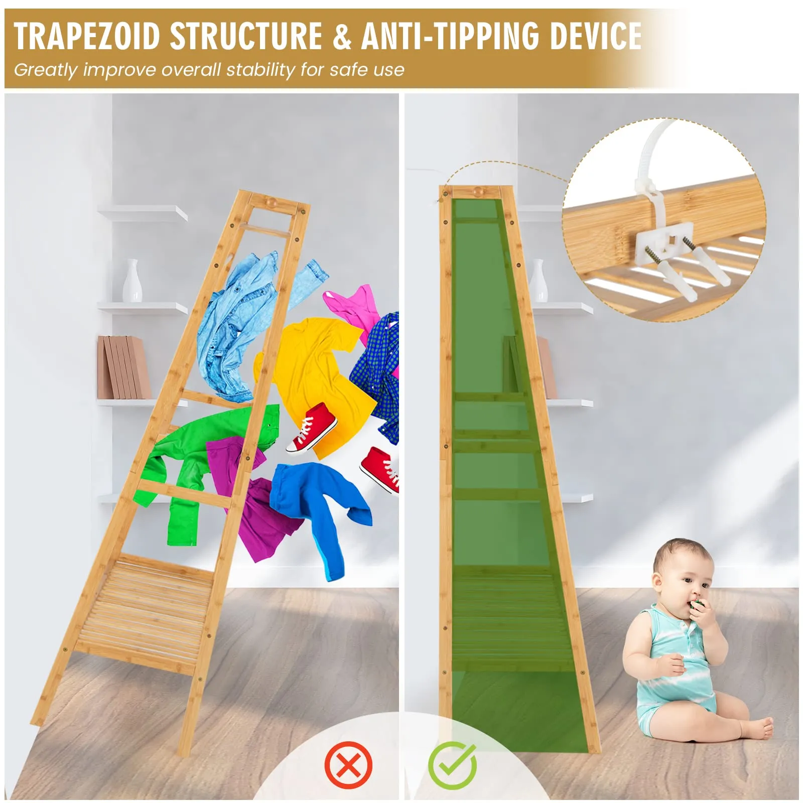 Tangkula Bamboo Clothing Rack with Storage Shelves