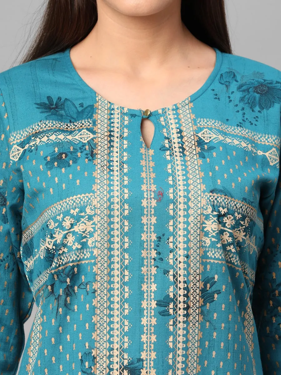 Teal Floral Printed Kurta