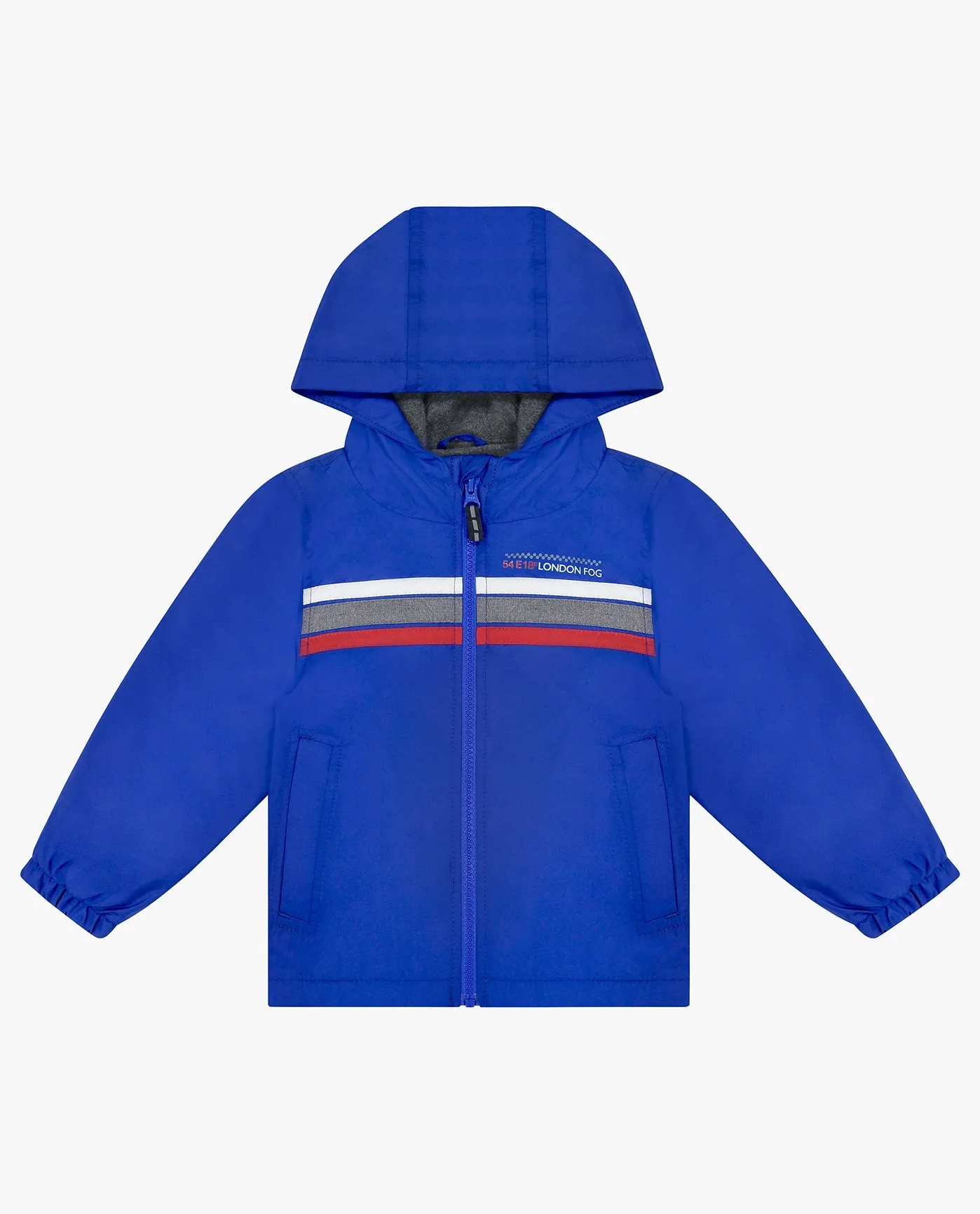 TODDLER BOYS ZIP FRONT HOODED SPORTY STRIPE RAINCOAT