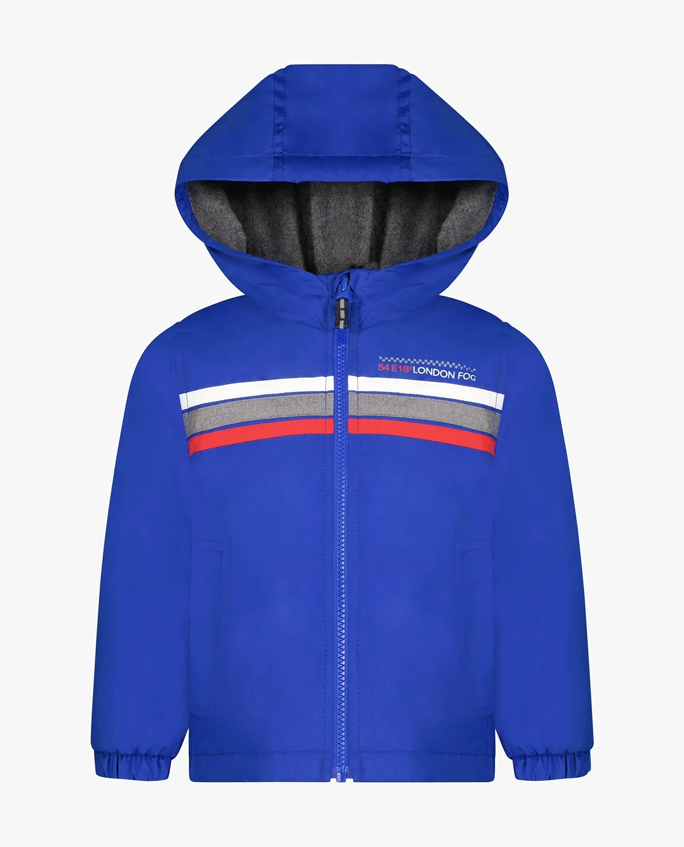 TODDLER BOYS ZIP FRONT HOODED SPORTY STRIPE RAINCOAT