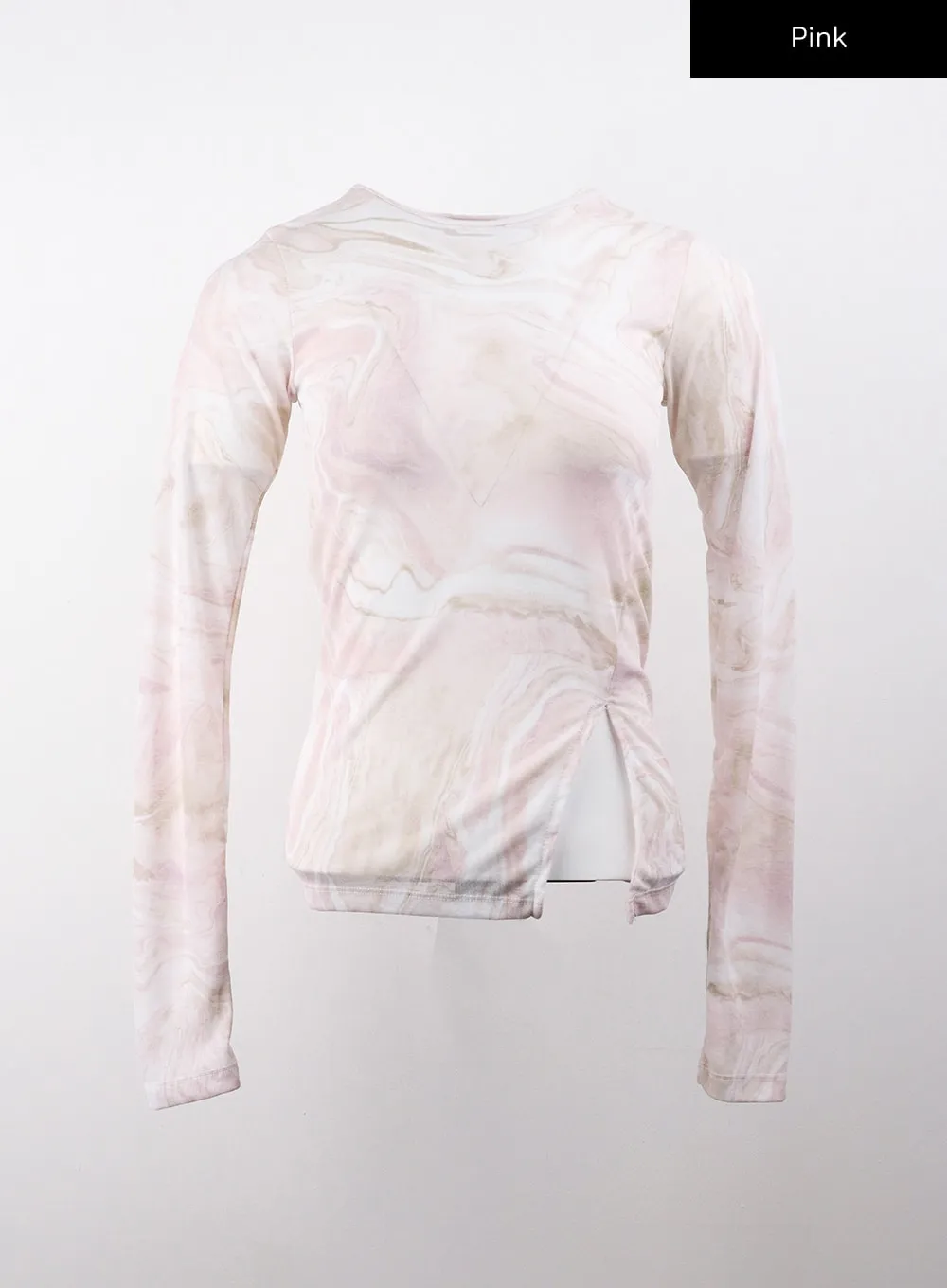 Unbalanced Slit Sheer Long Sleeve Tee CJ405