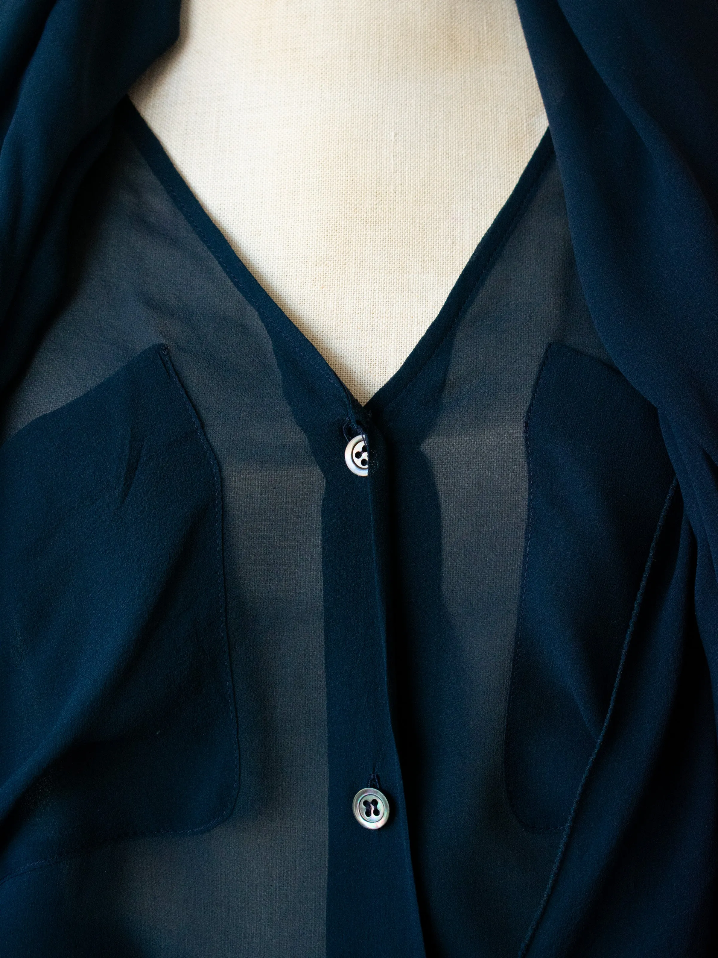 Vintage Fendi Navy Sheer Button Down L