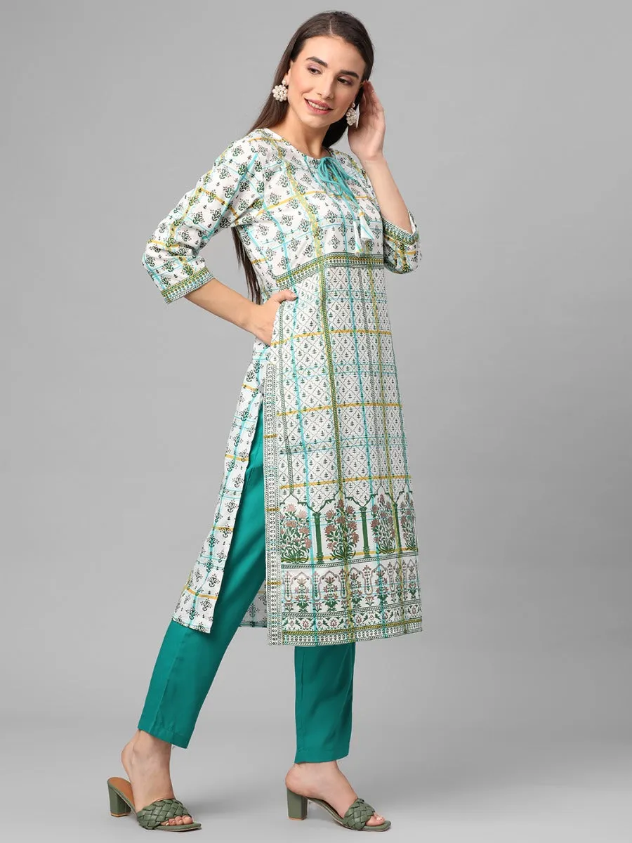 White Geometric Printed Kurta