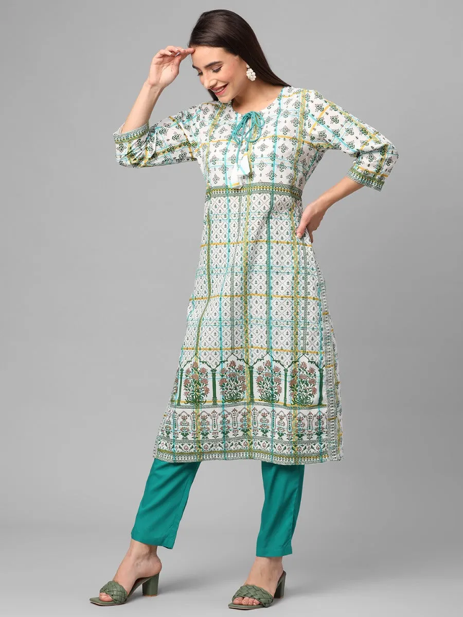 White Geometric Printed Kurta