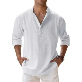 White Stylish Cotton Linen Full Sleeves Regular Fit Short Kurta Shirt