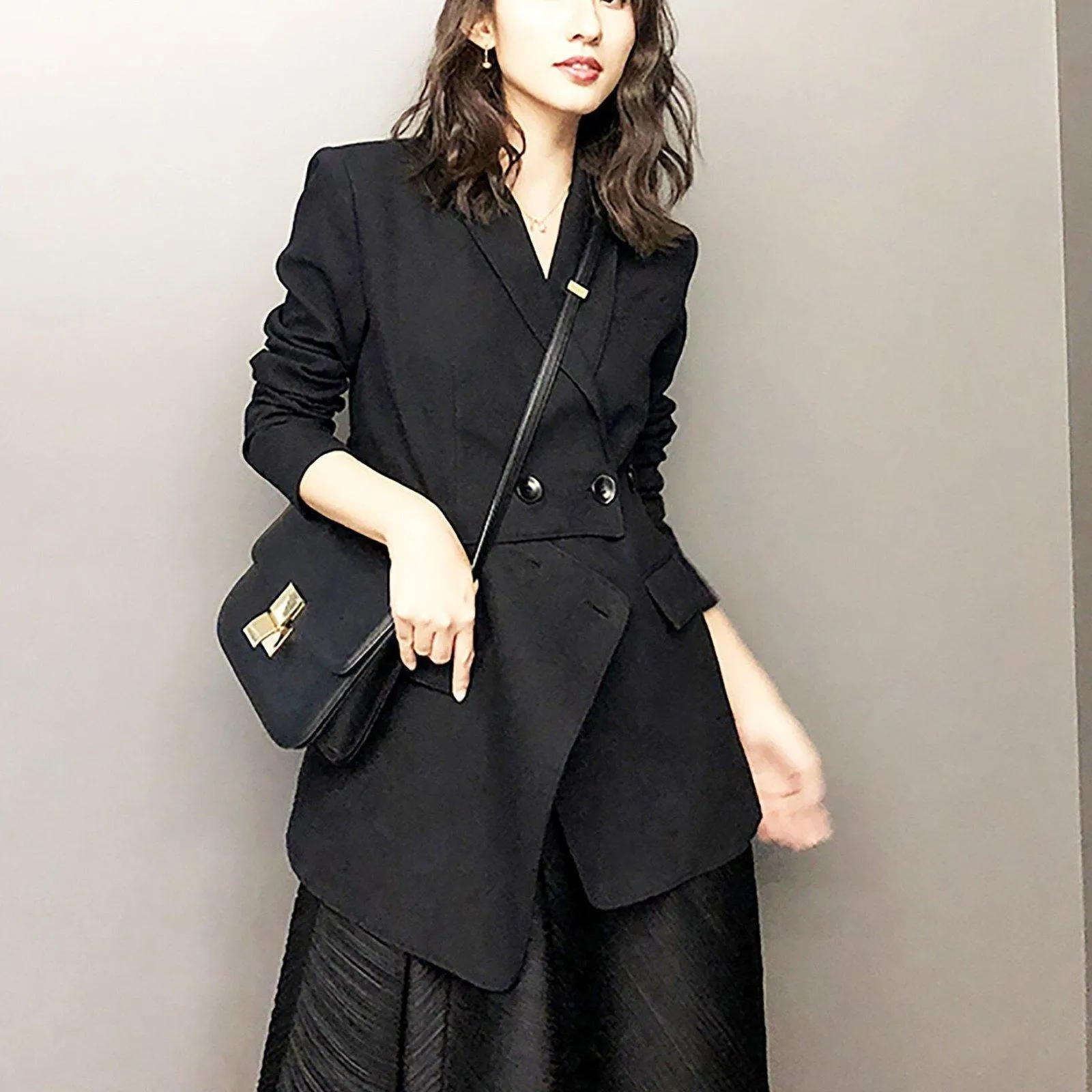 Women Black Blazer,Asymmetric Suit,Autumn Spring Blazer Coat,Black Suit Coat,Fall Blazer Coat for women,Business Attire Sexy Office Wear