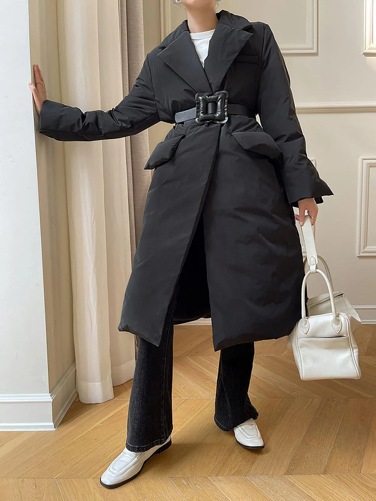 Women Black Long Down Coat,Quilted Long down Puffer Coat,Quilted Down Parka Coat,Warm Puffy Coat,Black Puffer Coat,Winter Belted Down Coat,