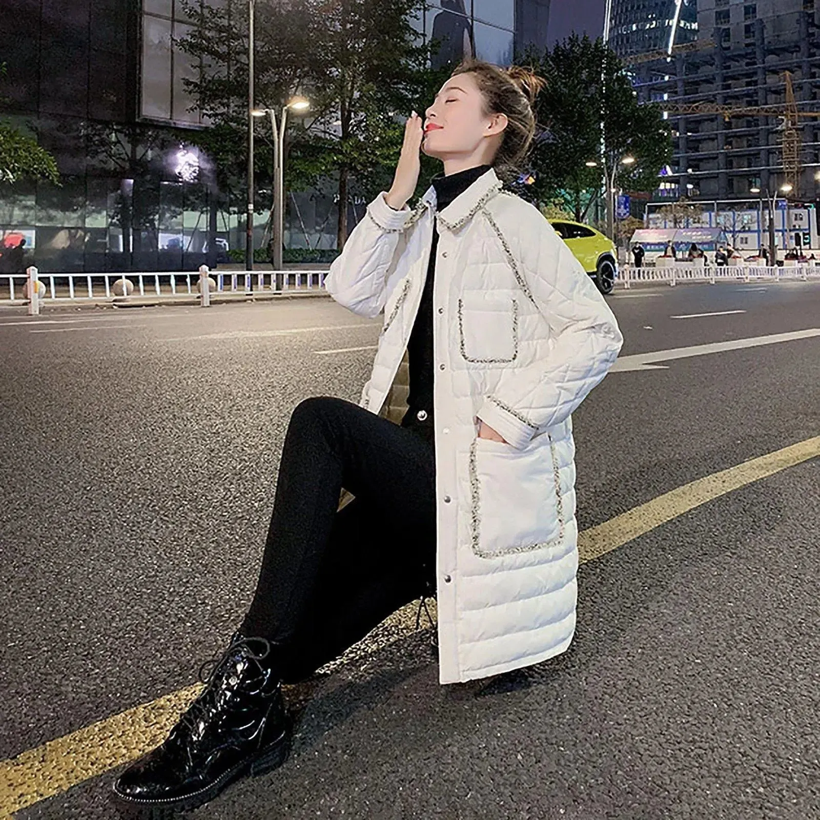 Women Black Tweed Quilted Down Puffer Padded Coat,Warm Winter Coat,White down Coat,Warm Puffy Coat,Quilted Down Jacket,Puffer Coat,Outerwear