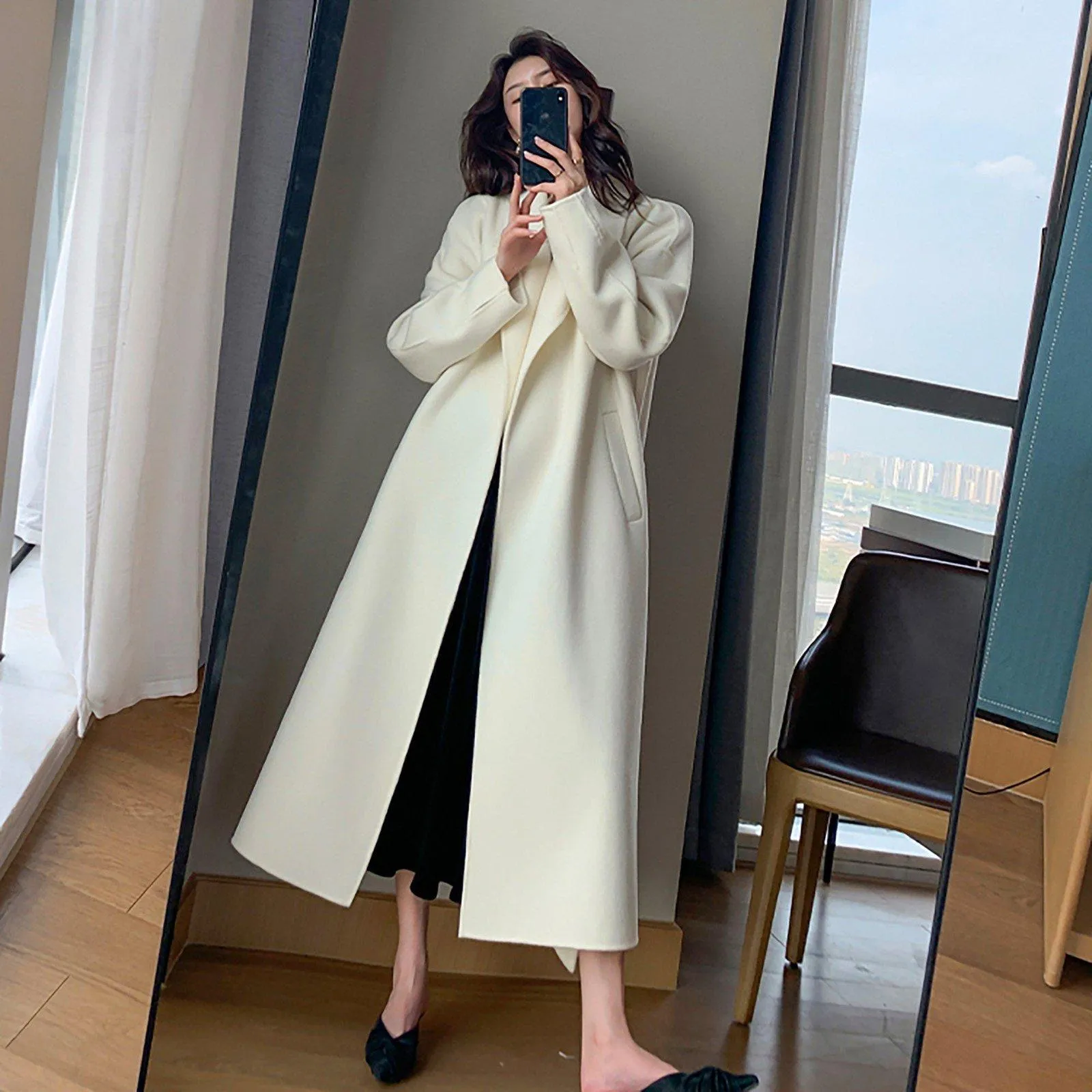 Women Double Faced wool long coat,White Long Wool Coat,Oversize Wool Overcoat,Wedding Wool Coat,Wrap Wool Coat,Warm winter coat,Outerwear