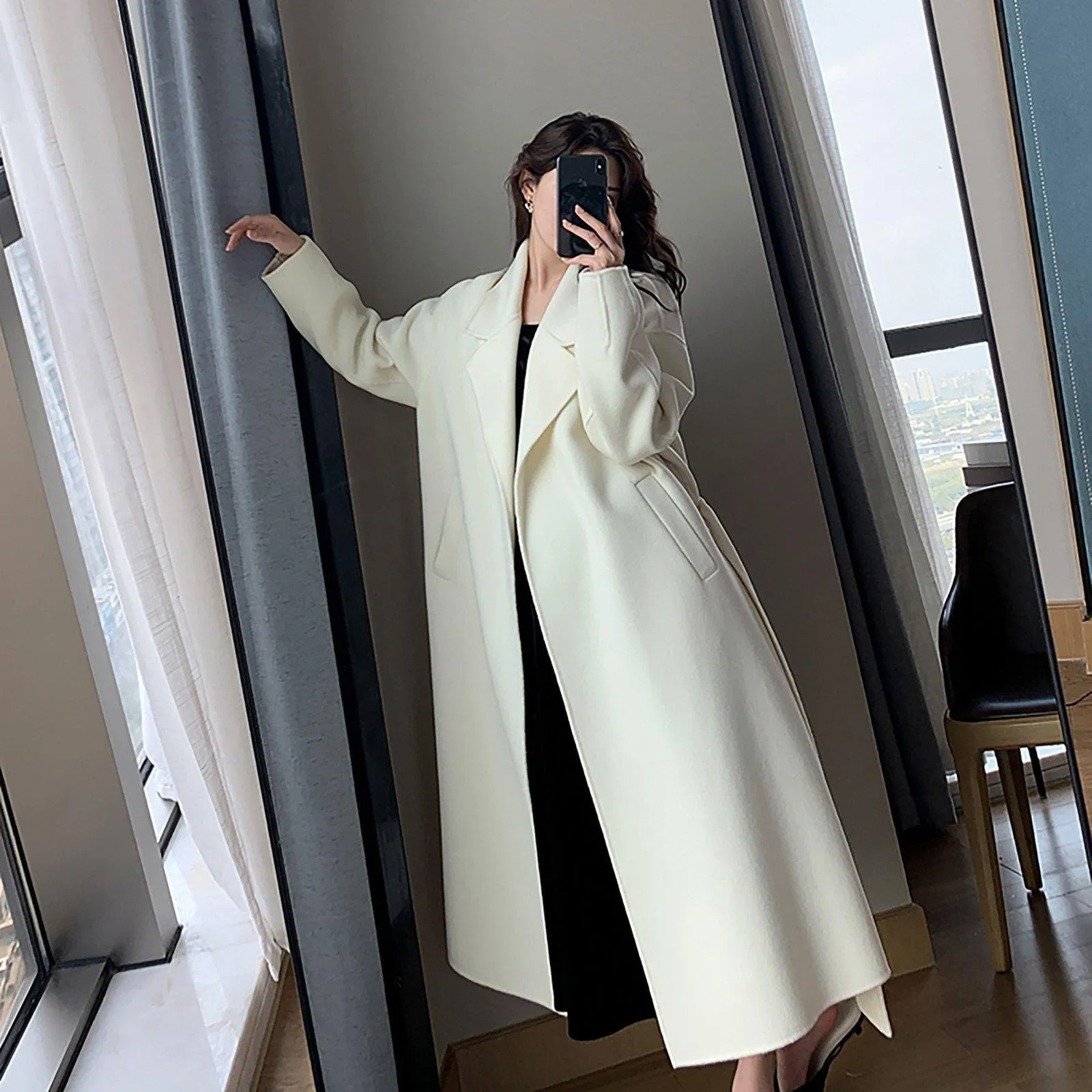 Women Double Faced wool long coat,White Long Wool Coat,Oversize Wool Overcoat,Wedding Wool Coat,Wrap Wool Coat,Warm winter coat,Outerwear