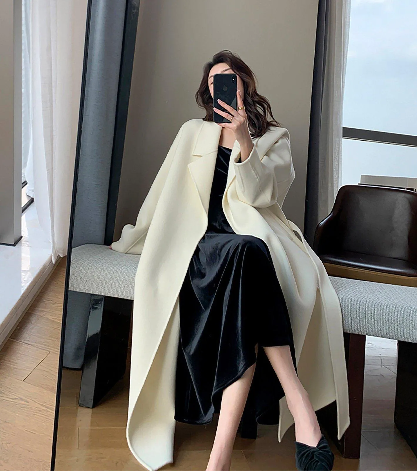 Women Double Faced wool long coat,White Long Wool Coat,Oversize Wool Overcoat,Wedding Wool Coat,Wrap Wool Coat,Warm winter coat,Outerwear