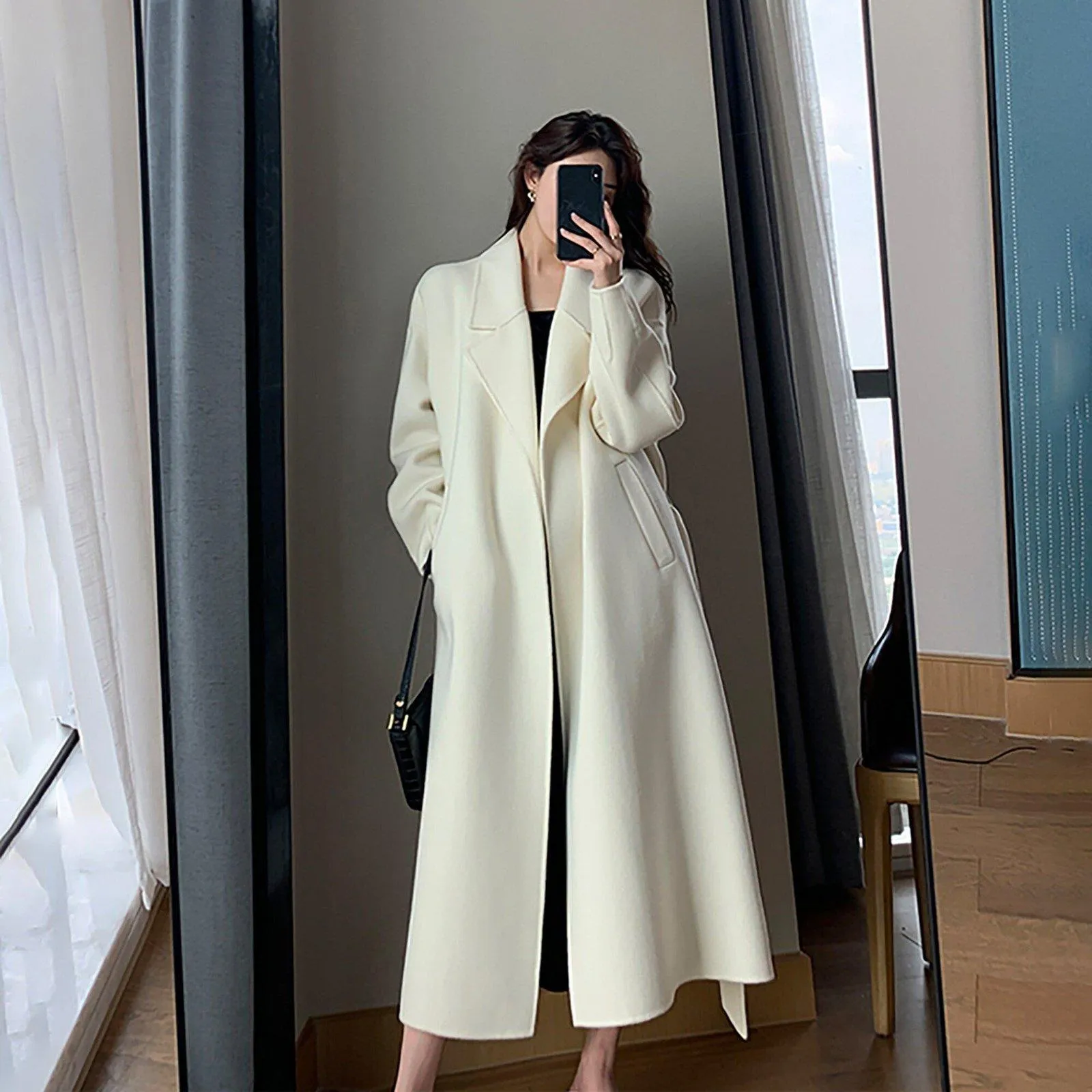 Women Double Faced wool long coat,White Long Wool Coat,Oversize Wool Overcoat,Wedding Wool Coat,Wrap Wool Coat,Warm winter coat,Outerwear