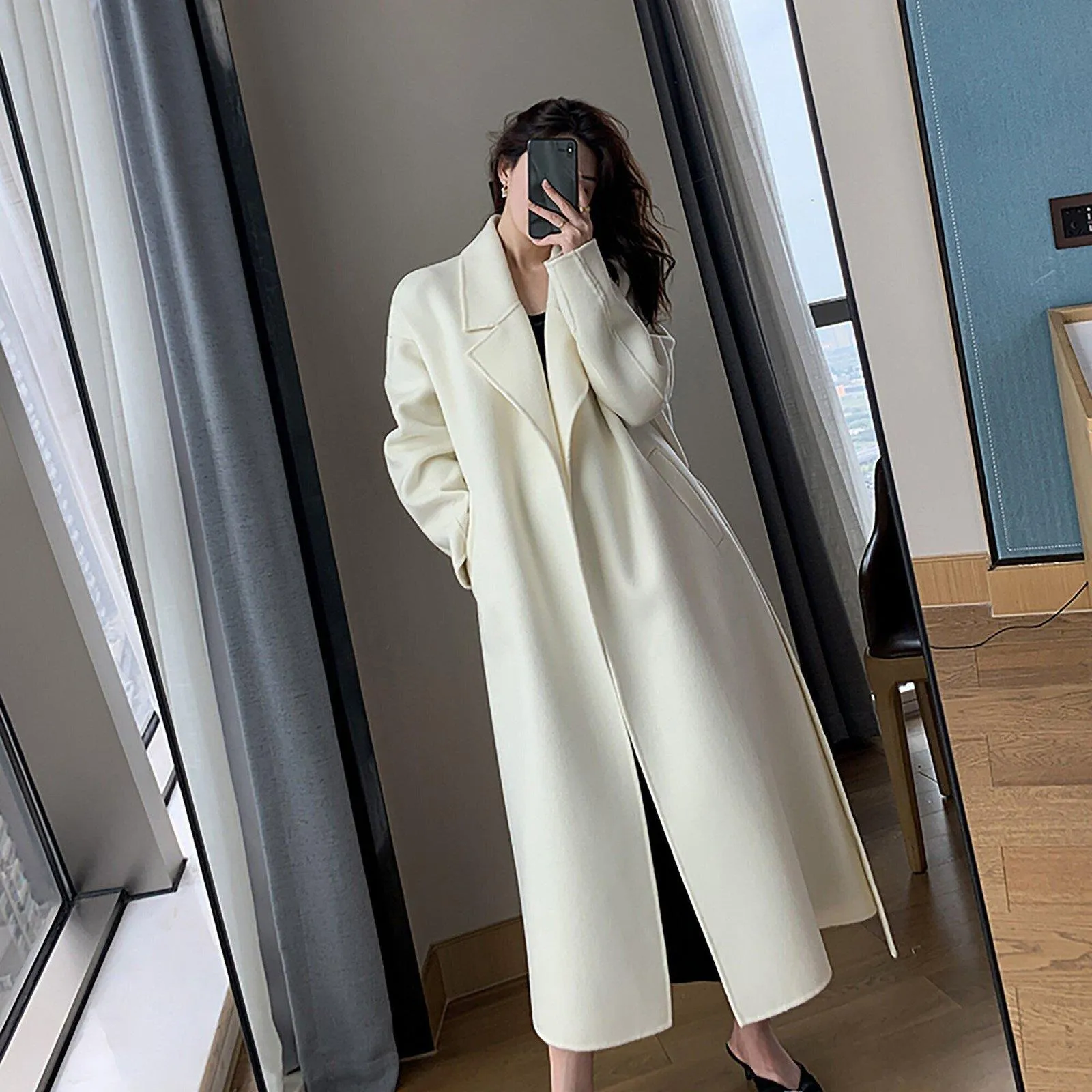 Women Double Faced wool long coat,White Long Wool Coat,Oversize Wool Overcoat,Wedding Wool Coat,Wrap Wool Coat,Warm winter coat,Outerwear