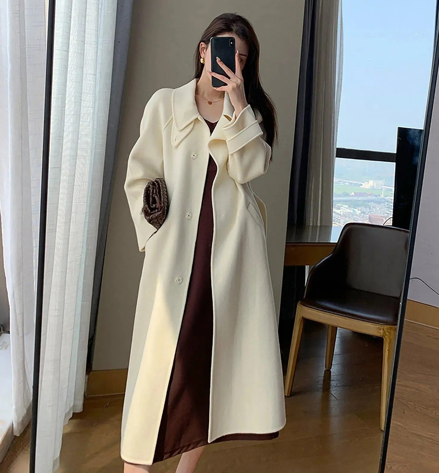 Women Light Blue Wool Long Coat,White Long Wool Coat,Double Faced Wool Coat,Wool Overcoat,Warm Winter Coat,Oversize Wool Coat,Handmade Coat