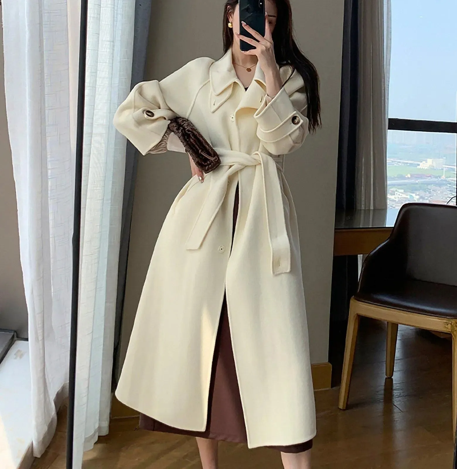 Women Light Blue Wool Long Coat,White Long Wool Coat,Double Faced Wool Coat,Wool Overcoat,Warm Winter Coat,Oversize Wool Coat,Handmade Coat