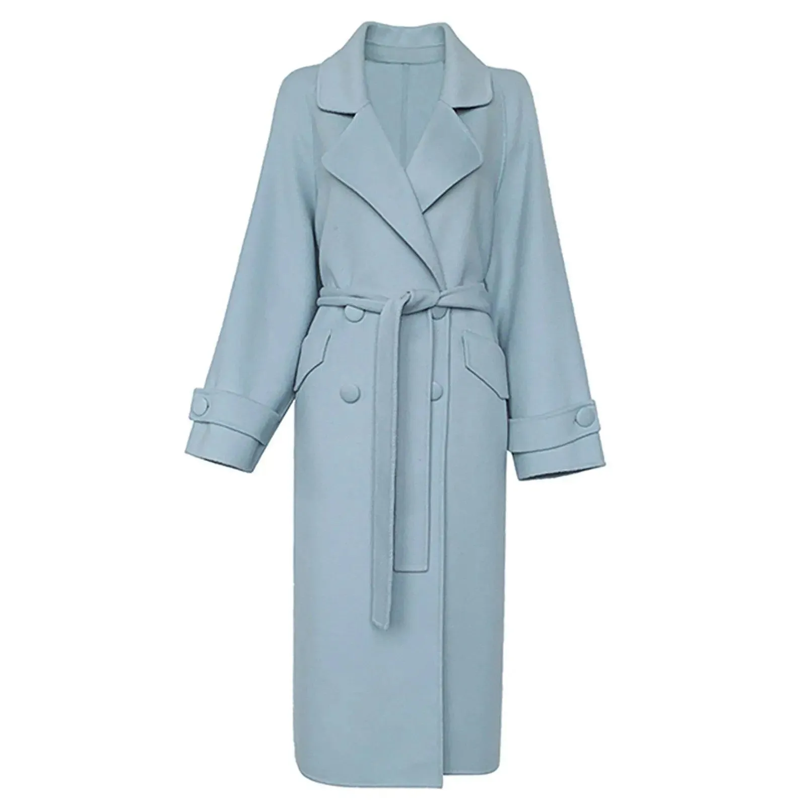 Women Light Blue Wool Long Coat,White Long Wool Coat,Double Faced Wool Coat,Wool Overcoat,Warm Winter Coat,Oversize Wool Coat,Handmade Coat