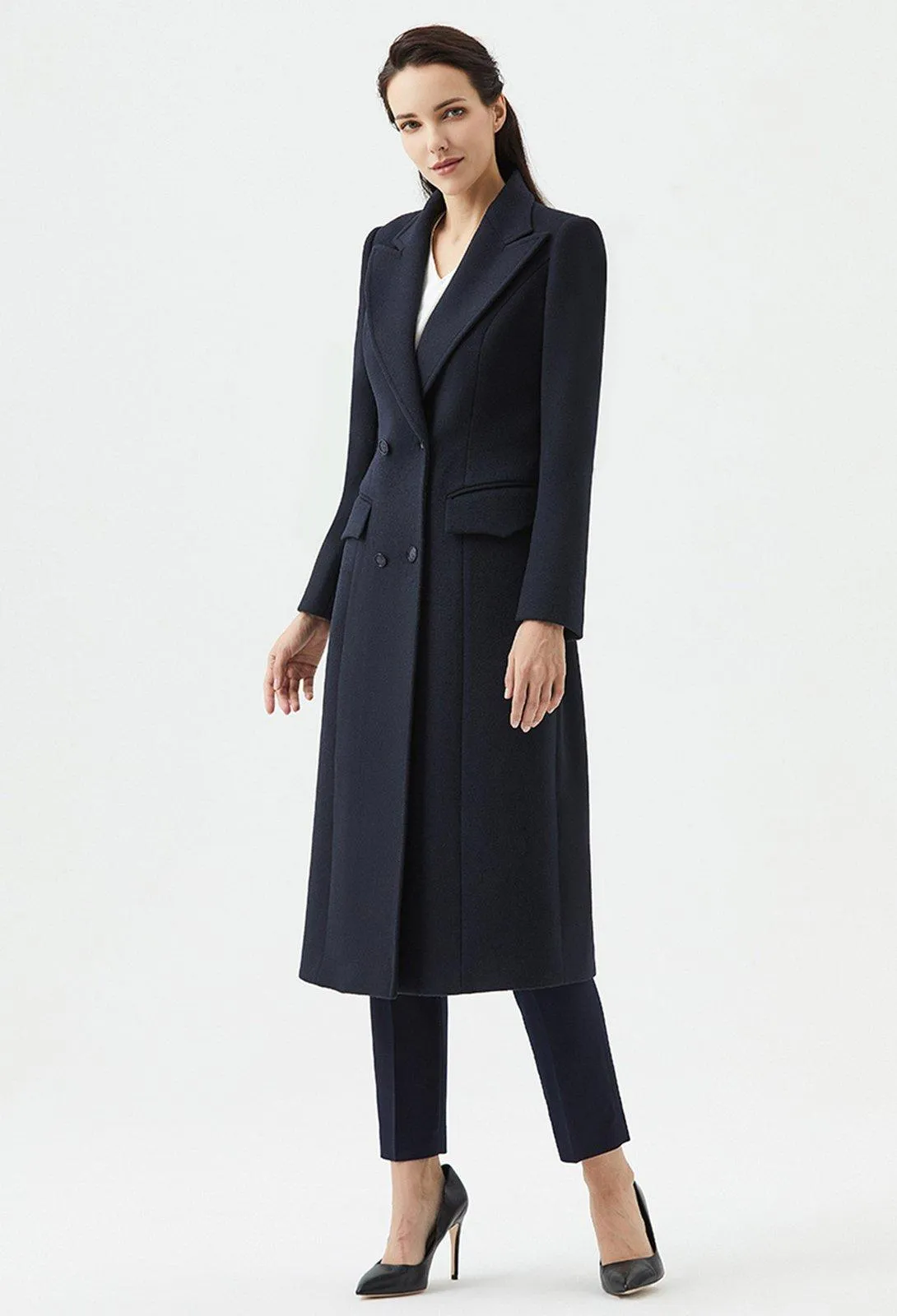 Women Navy blue Wool Coat,Long wool coat,Business wear,Wool Overcoat,Wool Long Coat,Winter Coat,Women Outerwear,Wool Trench Coat,Vivian7