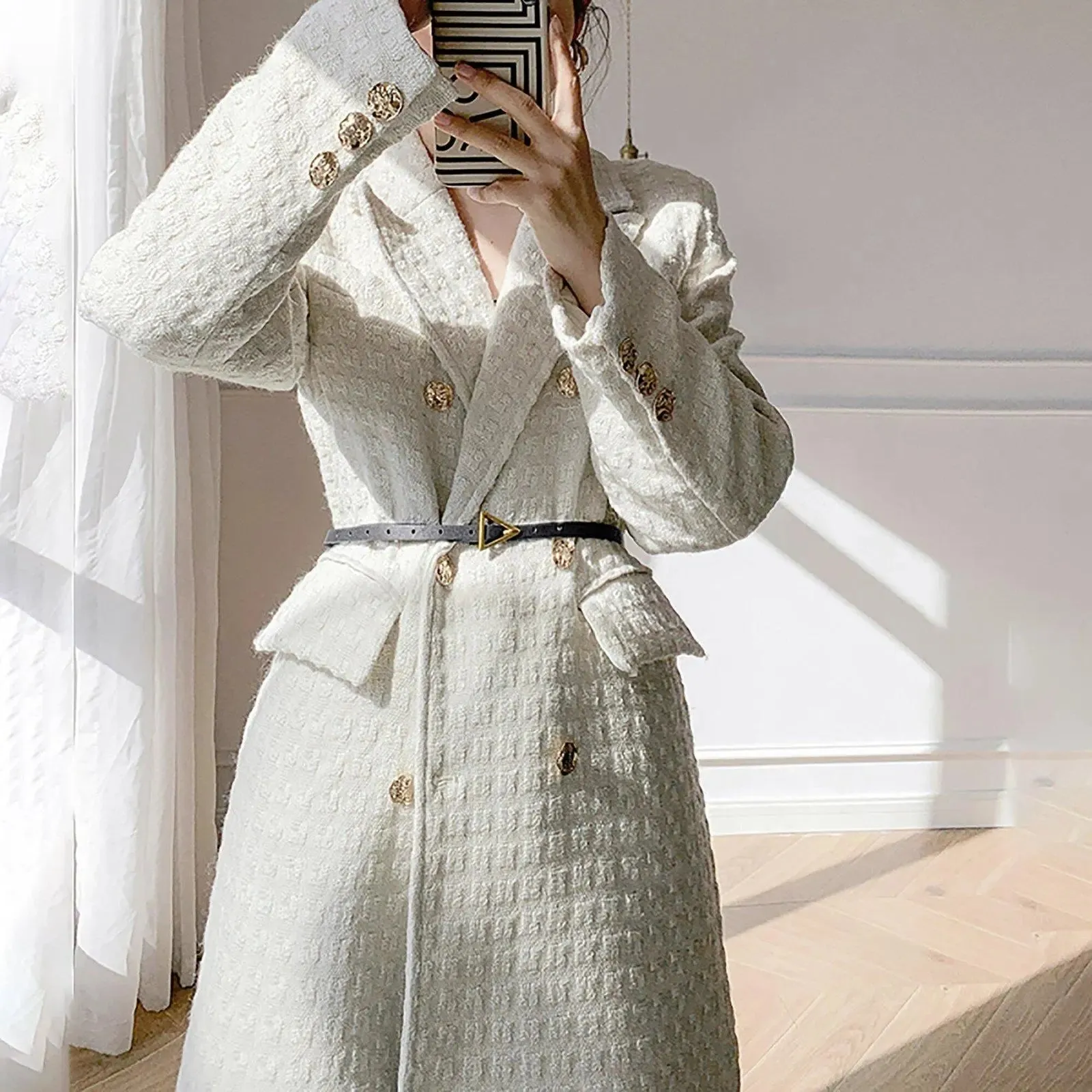 Women White Tweed Overcoat,Double breasted Coat,White Long Tweed Coat,Autumn Winter Coat women,Off white long coat,Fall coat women,Outerwear