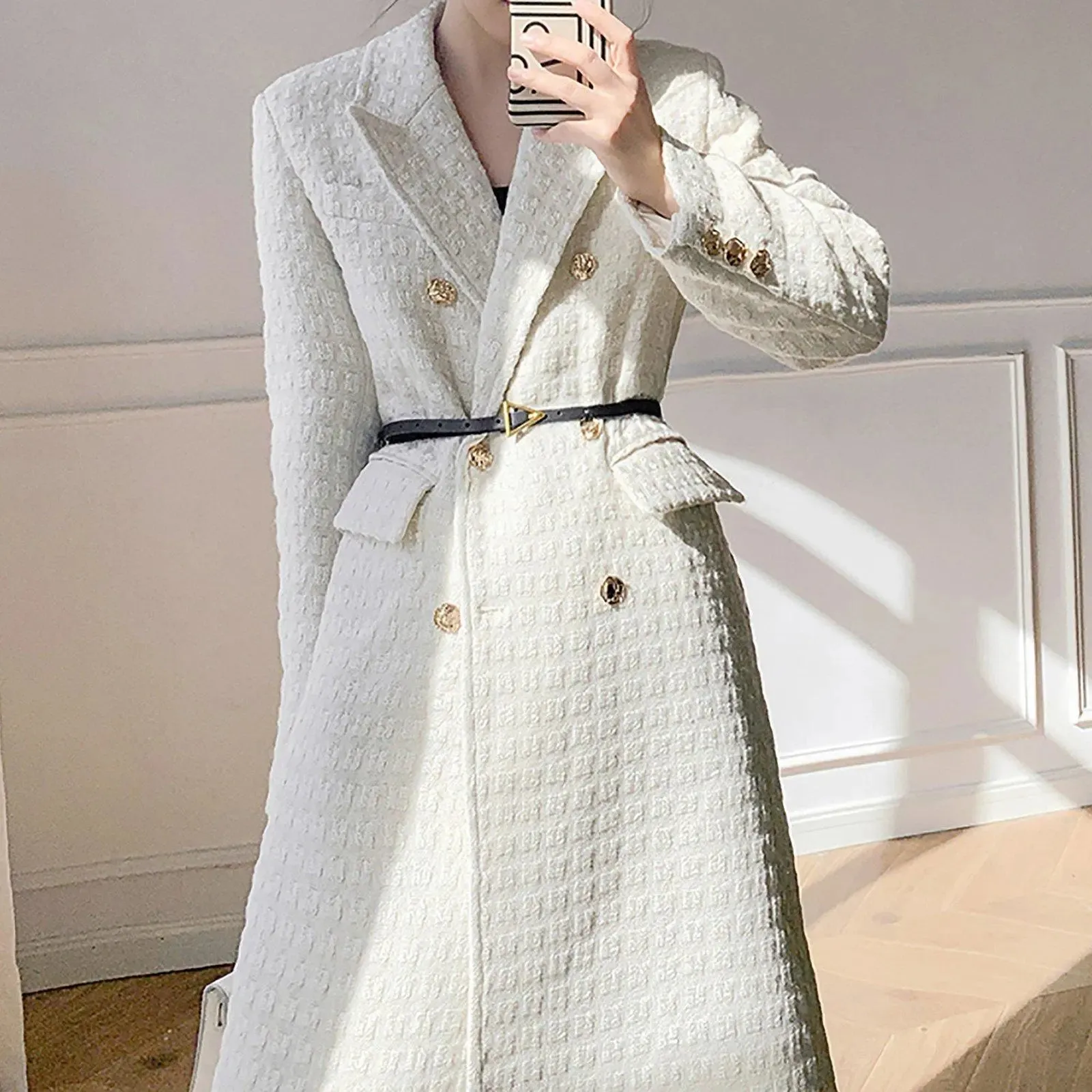 Women White Tweed Overcoat,Double breasted Coat,White Long Tweed Coat,Autumn Winter Coat women,Off white long coat,Fall coat women,Outerwear