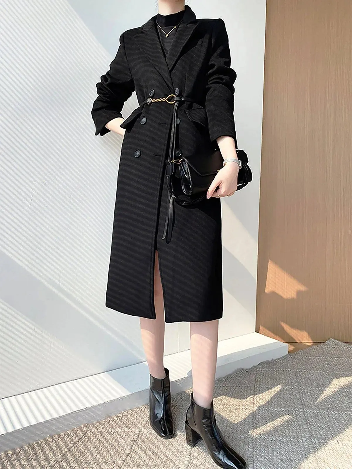 Women's black Long Wool Coat,thick Wool Overcoat,black wool coat,Double Breasted Wool Blend Coat,Warm long   black coat,wool long coat,W112