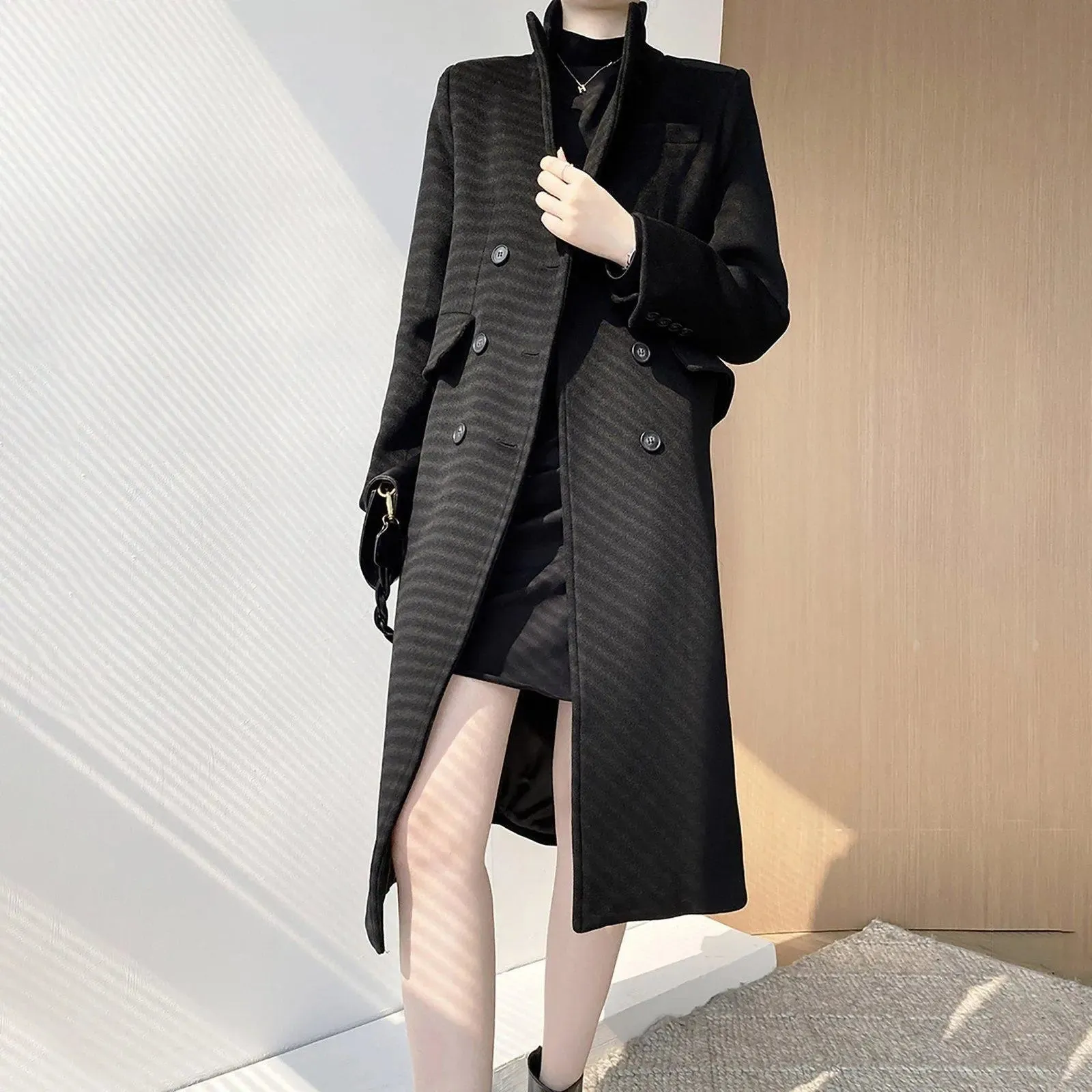 Women's black Long Wool Coat,thick Wool Overcoat,black wool coat,Double Breasted Wool Blend Coat,Warm long   black coat,wool long coat,W112