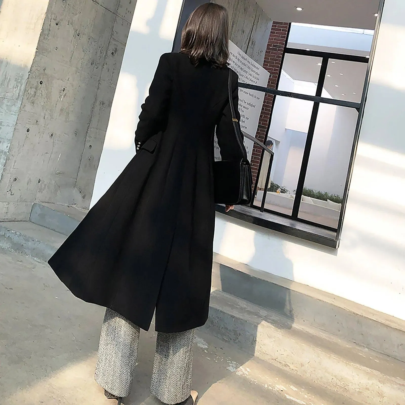 Women's Black thick Wool Coat,Double breasted wool coat,Black long coat,black wool coat,Warm black coat,Warm long black coat,Vivian7 W115