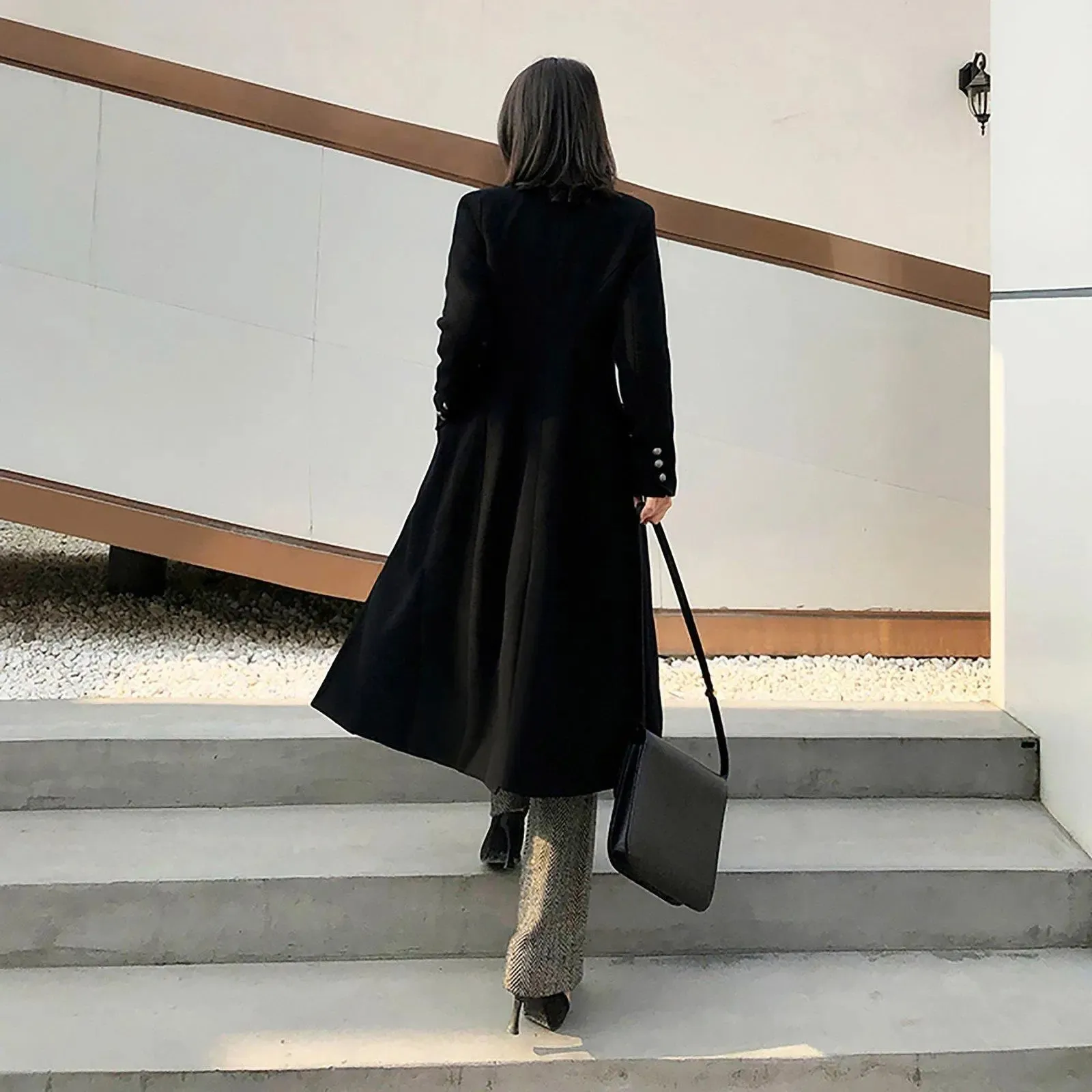 Women's Black thick Wool Coat,Double breasted wool coat,Black long coat,black wool coat,Warm black coat,Warm long black coat,Vivian7 W115