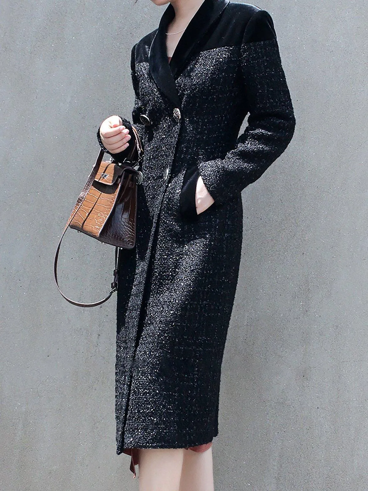 Women's Black Tweed woolen coat,Double Breasted Wool Long Coat,Wool Overcoat Fall Winter Wool Blend Trench Coat Outerwear