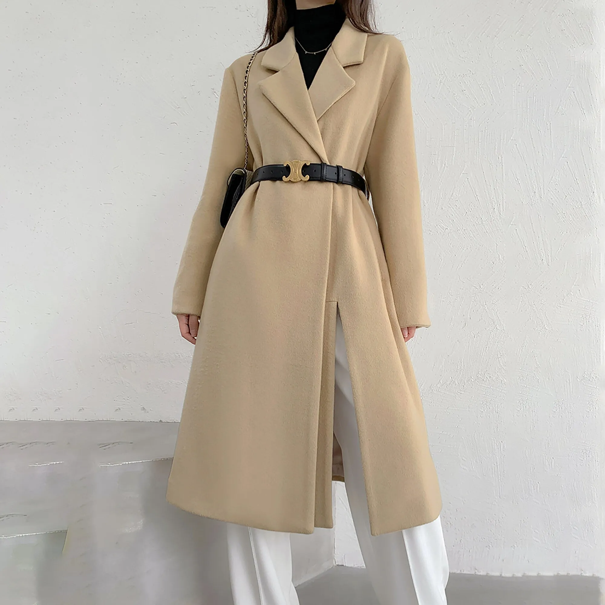 Women's camel thick Wool Overcoat over-knee woolen coat,Loose Oversize Wool Blend reefer Coat,Fall Coat Winter Black Woolen Overcoat Coat