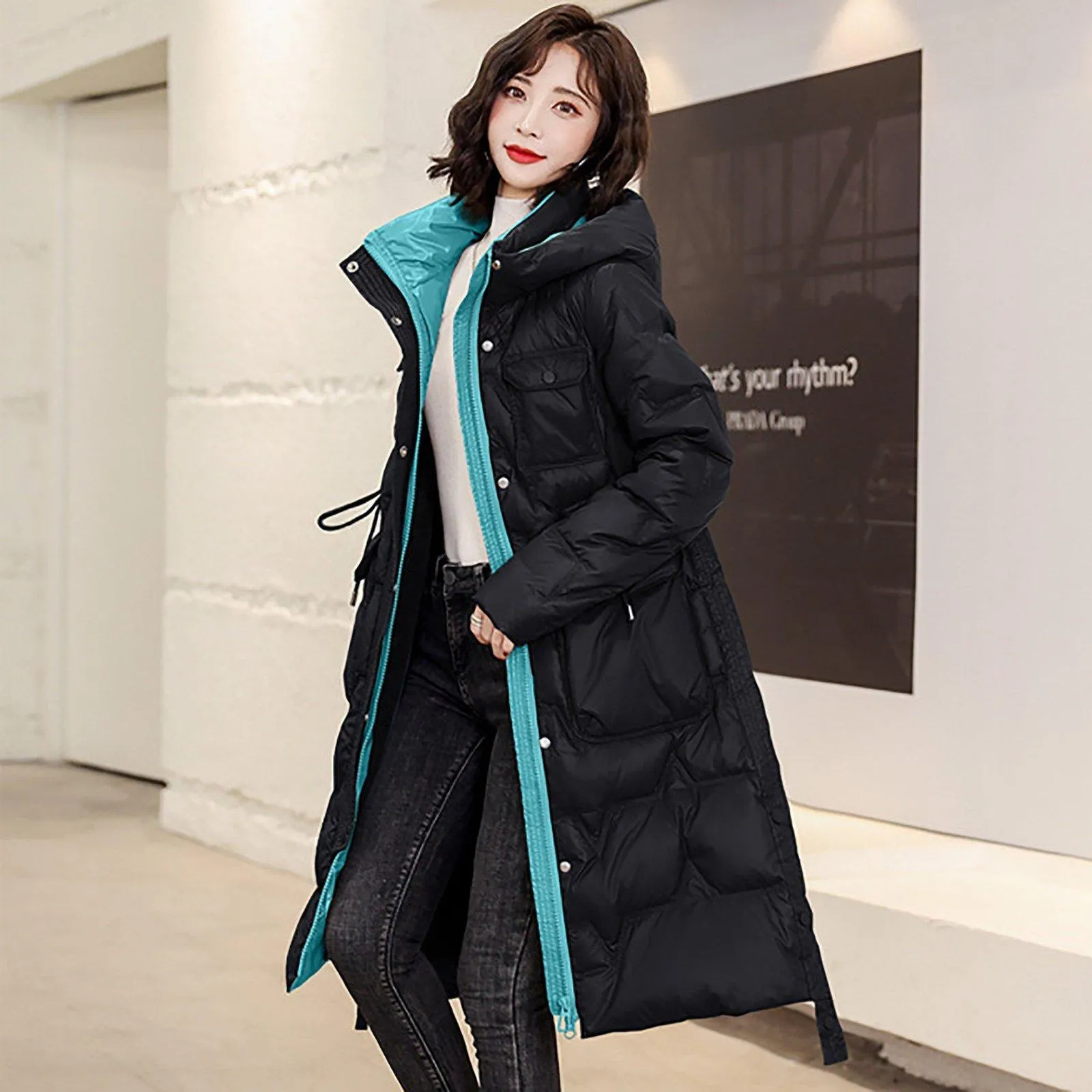 Women's Down coat,Hooded Quilted down jacket,White down coat,Hooded Down & Feather Jacket,Black Down Coat,Winter coat,Warm Puffy Coat