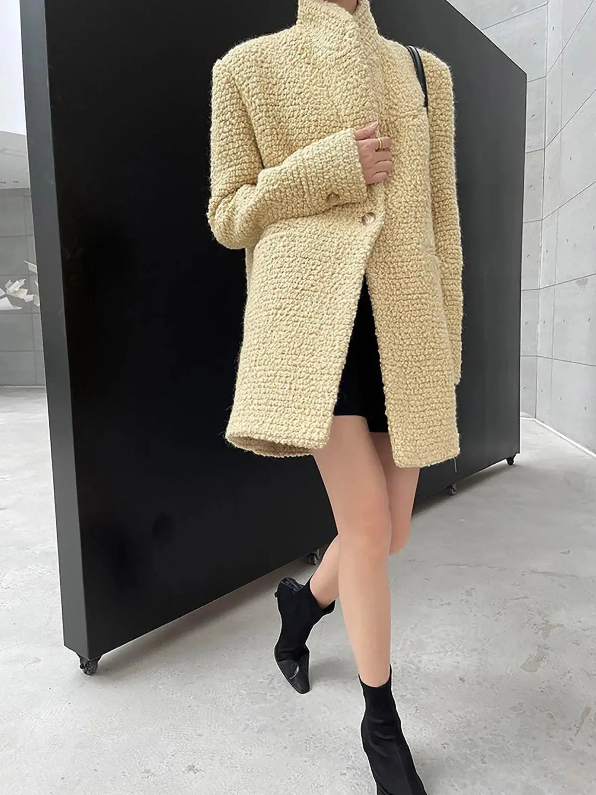 Women's Wool Blazer Coat,One button Wool Overcoat,Oversize Wool Blazer,Yellow Wool Trench Coat,Winter wool Coat,Autumn Wool Coat,Wool Suit