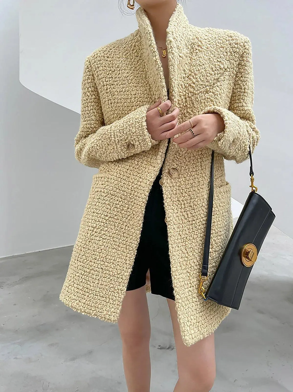 Women's Wool Blazer Coat,One button Wool Overcoat,Oversize Wool Blazer,Yellow Wool Trench Coat,Winter wool Coat,Autumn Wool Coat,Wool Suit