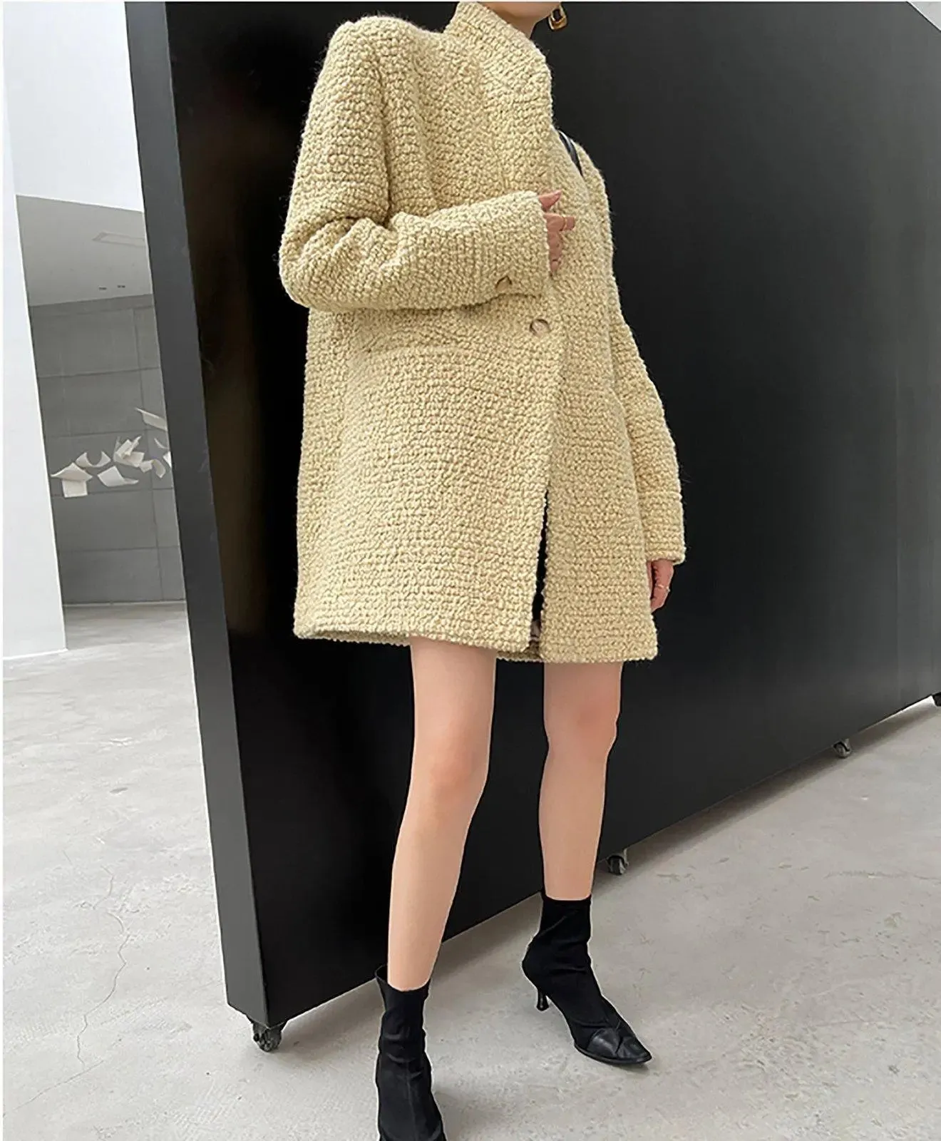 Women's Wool Blazer Coat,One button Wool Overcoat,Oversize Wool Blazer,Yellow Wool Trench Coat,Winter wool Coat,Autumn Wool Coat,Wool Suit