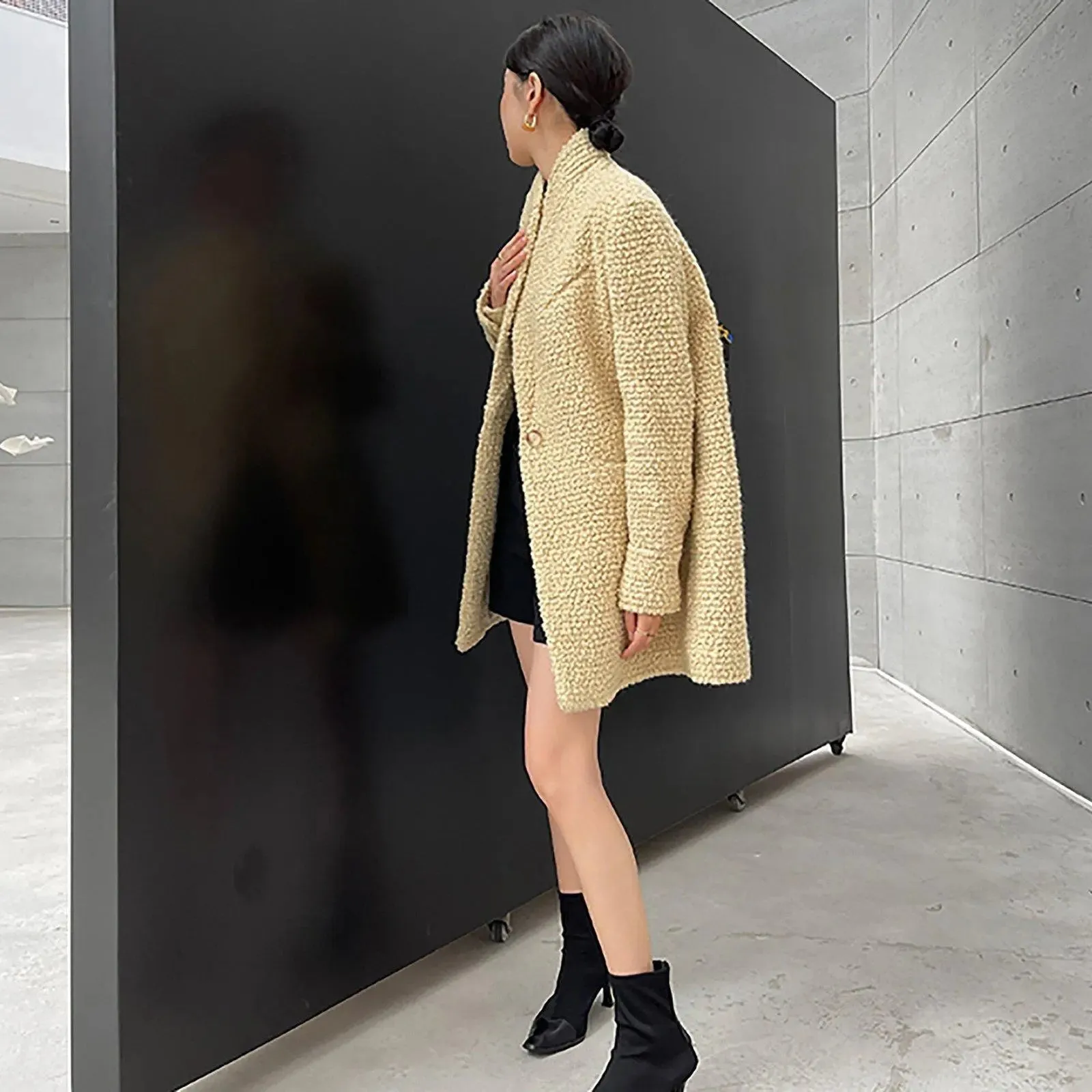 Women's Wool Blazer Coat,One button Wool Overcoat,Oversize Wool Blazer,Yellow Wool Trench Coat,Winter wool Coat,Autumn Wool Coat,Wool Suit