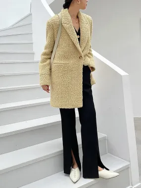 Women's Wool Blazer Coat,One button Wool Overcoat,Oversize Wool Blazer,Yellow Wool Trench Coat,Winter wool Coat,Autumn Wool Coat,Wool Suit