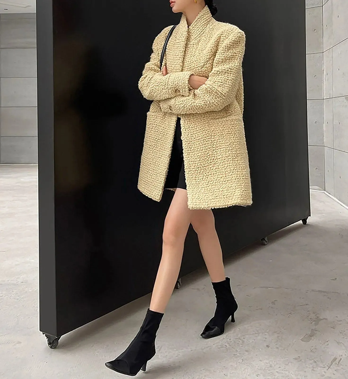 Women's Wool Blazer Coat,One button Wool Overcoat,Oversize Wool Blazer,Yellow Wool Trench Coat,Winter wool Coat,Autumn Wool Coat,Wool Suit