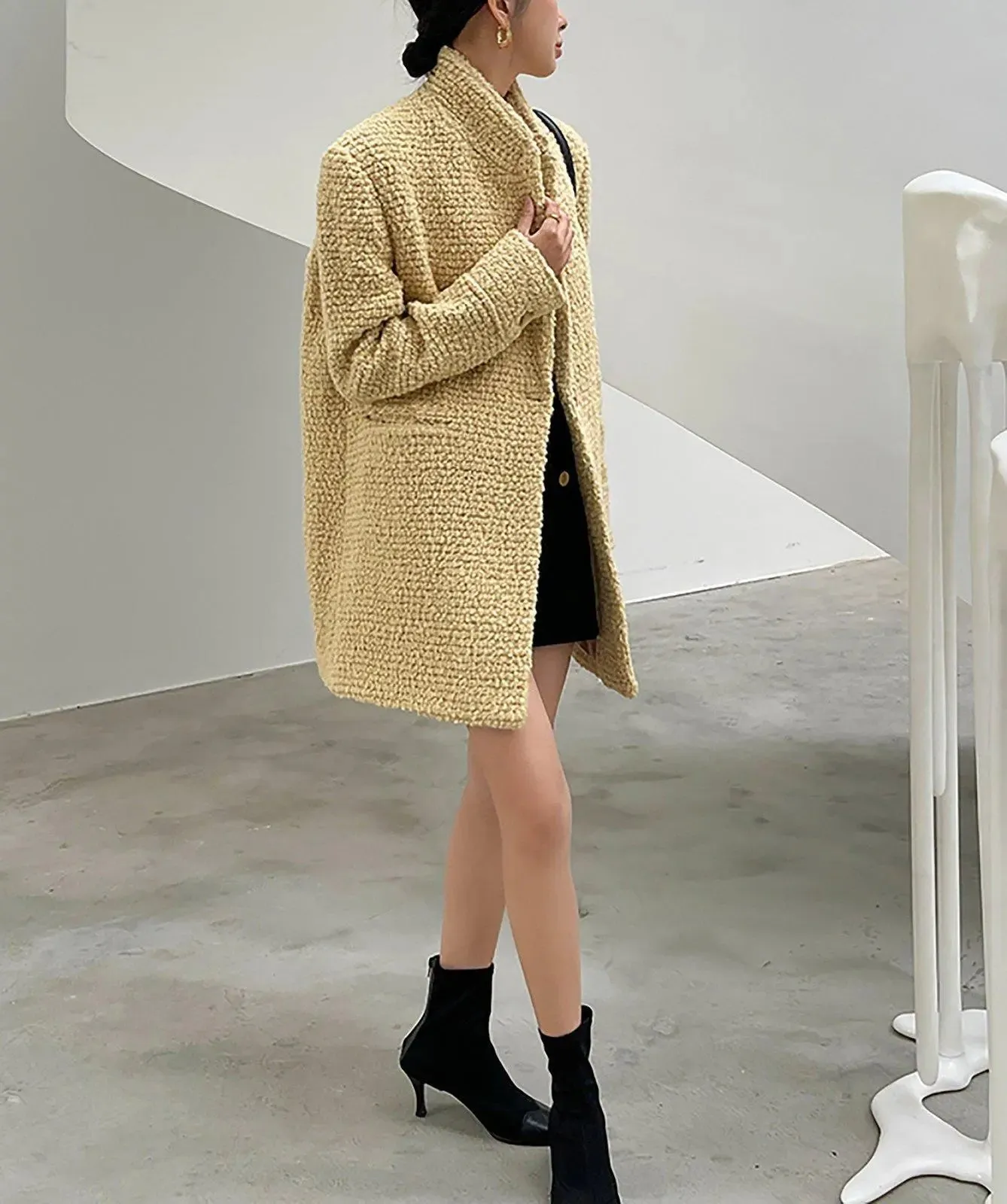 Women's Wool Blazer Coat,One button Wool Overcoat,Oversize Wool Blazer,Yellow Wool Trench Coat,Winter wool Coat,Autumn Wool Coat,Wool Suit